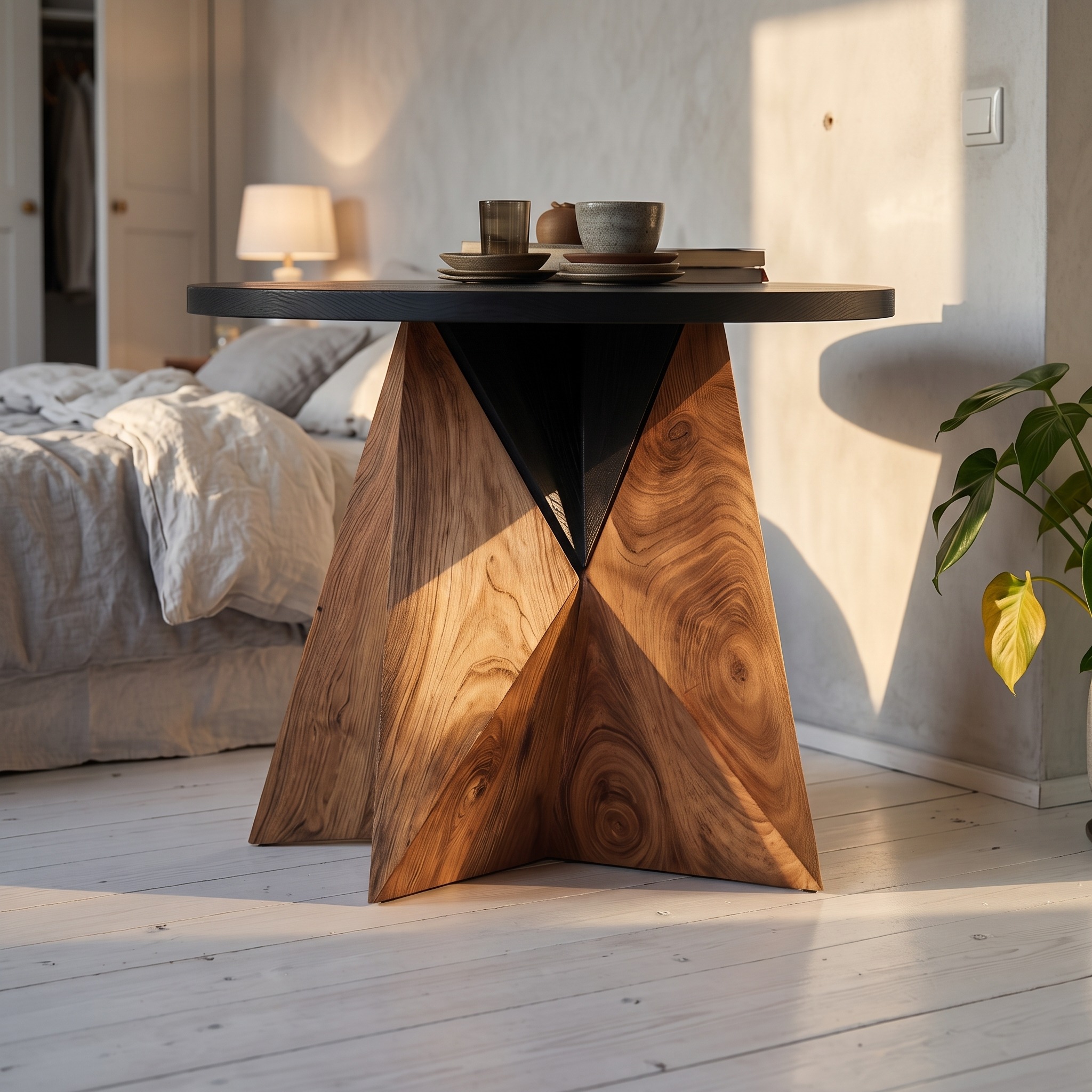Modern Wooden Side Table, Solid Natural Wood Nightstand End Table with Storage Cabinet for Bedroom & Living Room Accent Decor