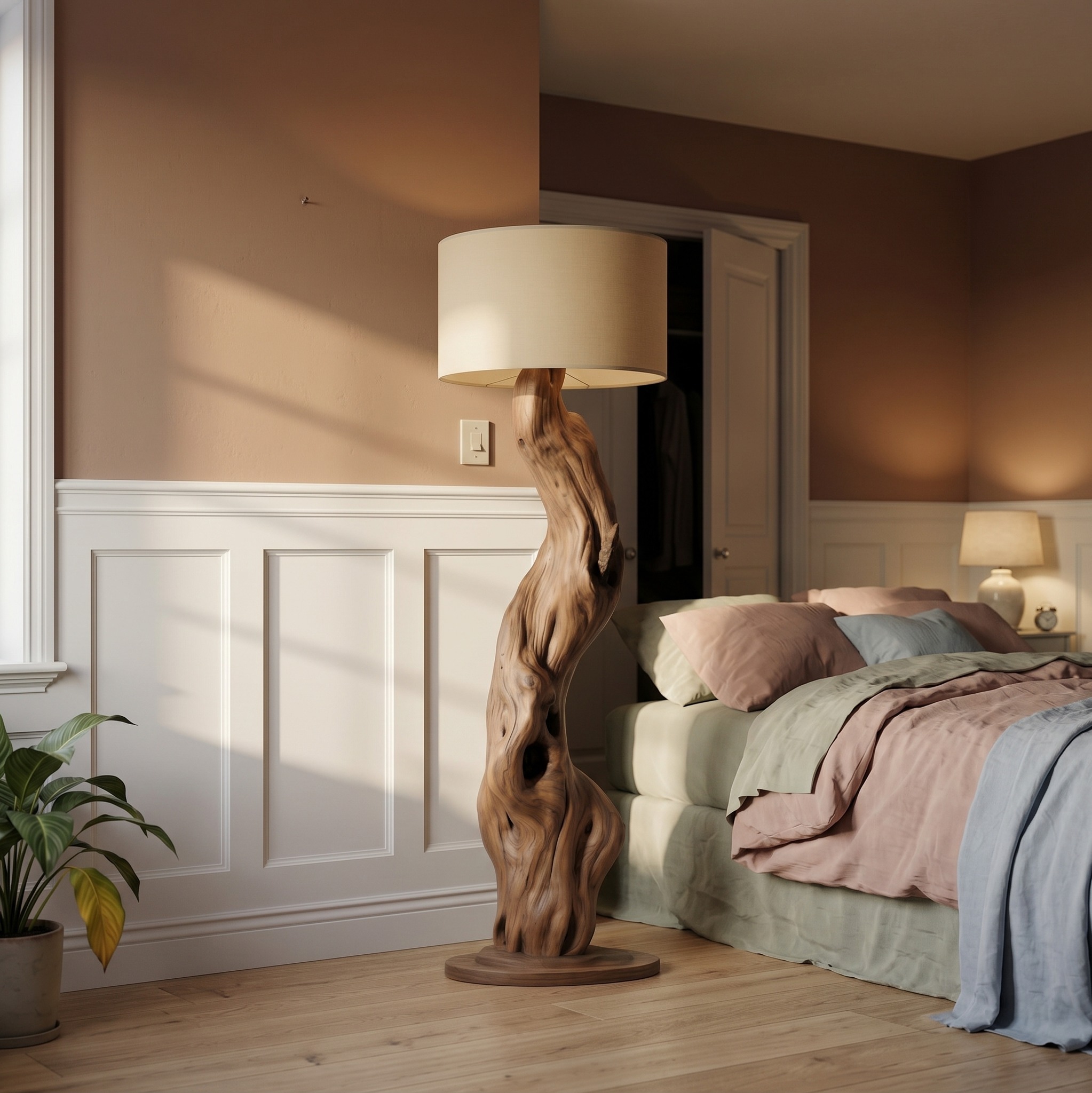 Modern Wooden Standing Floor Lamp for Bedroom and Living Room
