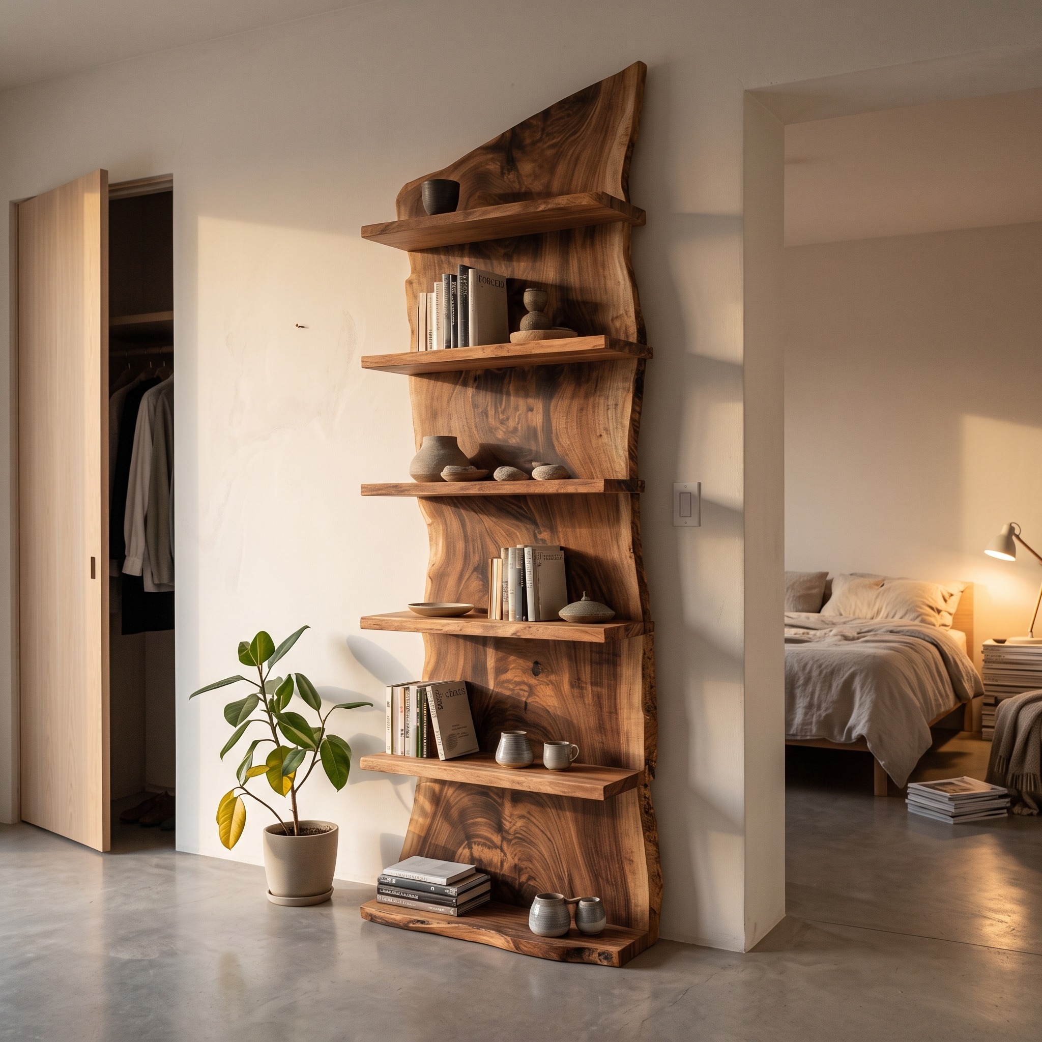 Modern Wooden Standing Shelf, Contemporary Tiered Bookcase, Sleek Storage Organizer Display Rack for Home Decor