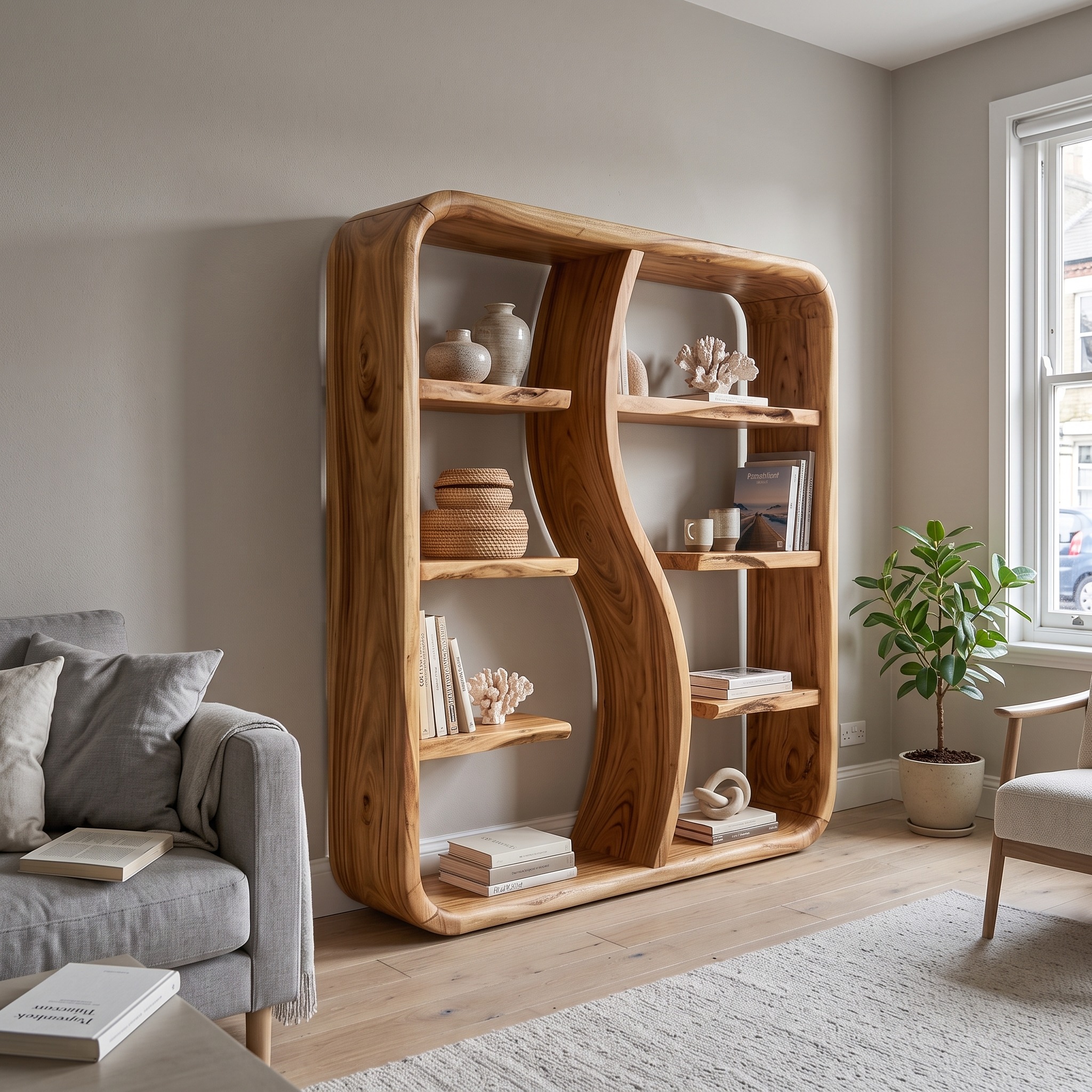Modern Wooden Storage Bookshelf with Open Shelves