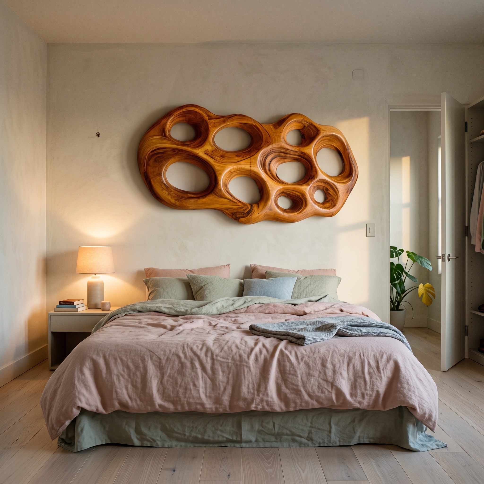 Modern Wooden Wall Art, Hollow Geometric Abstract 3D Carved Wood Wall Sculpture for Contemporary Space