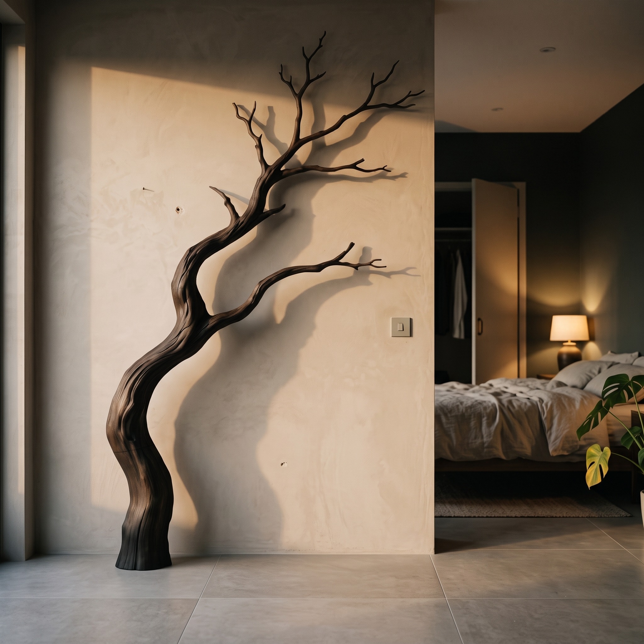 Modern Wooden Wall Decor, Sculptural Driftwood Branch Style Hanging Art for Living Room & Entryway