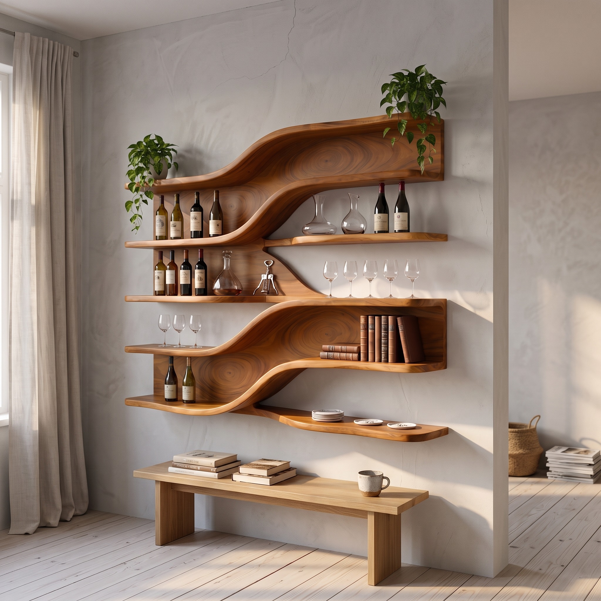Modern Wooden Wall Mounted Bar Shelves for Dining Room