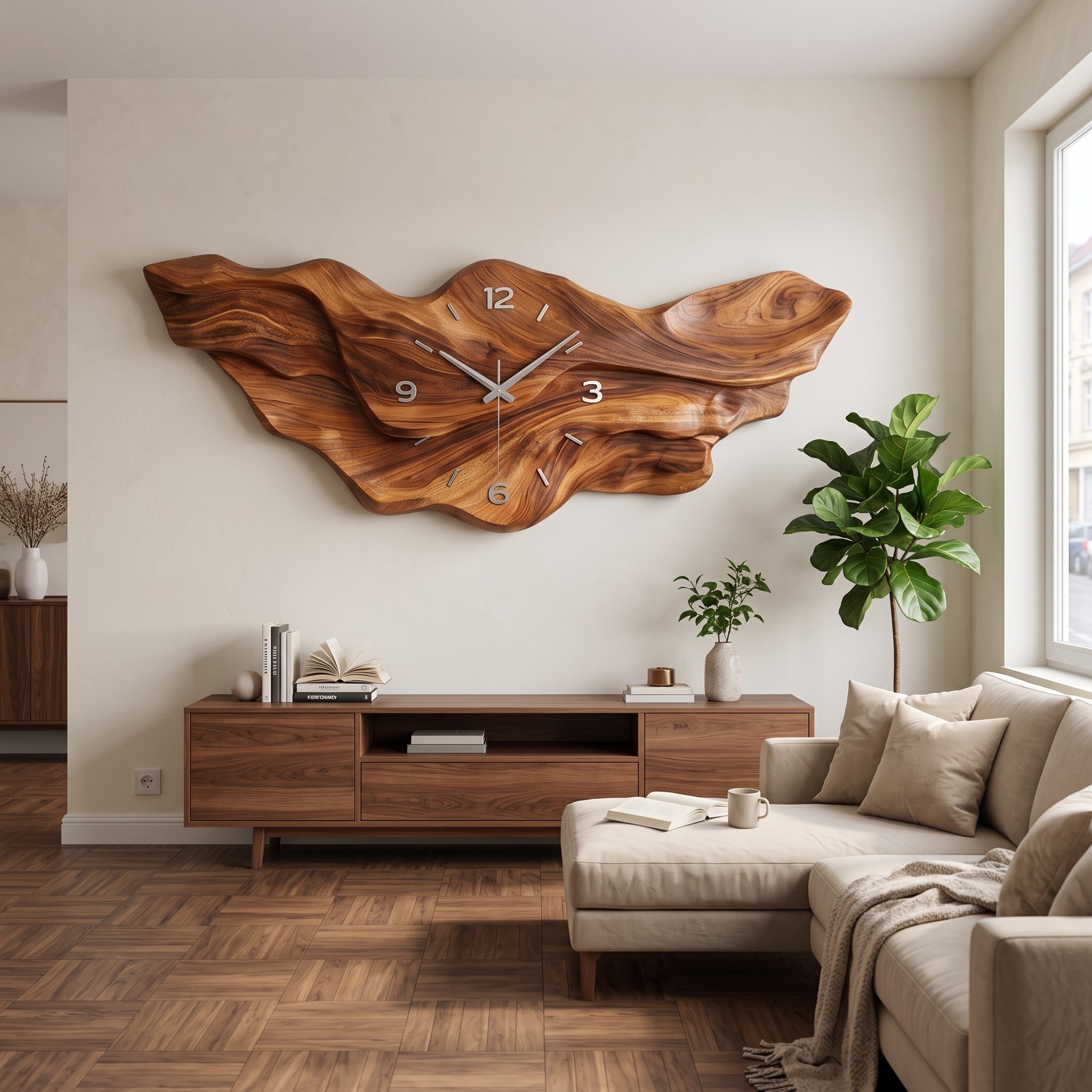 Modern Wooden Wave Wall Clock for Living Room Decor