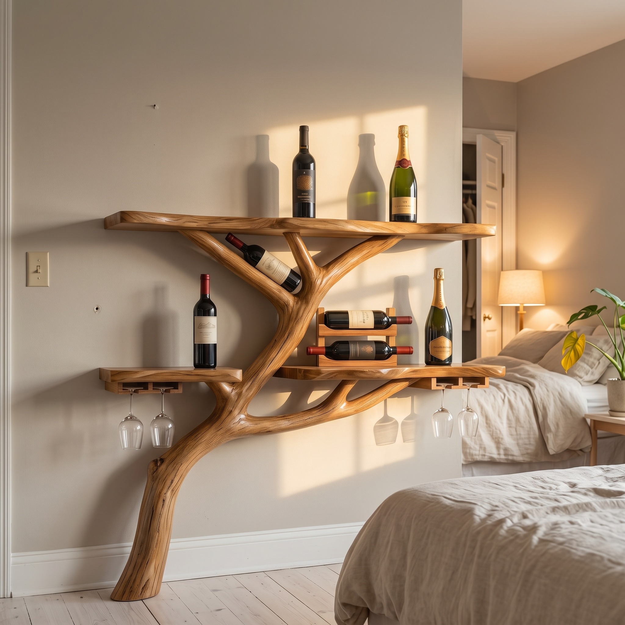 Modern Wooden Wine Rack Wall Mounted Shelf for Kitchen Dining Room Home Bar