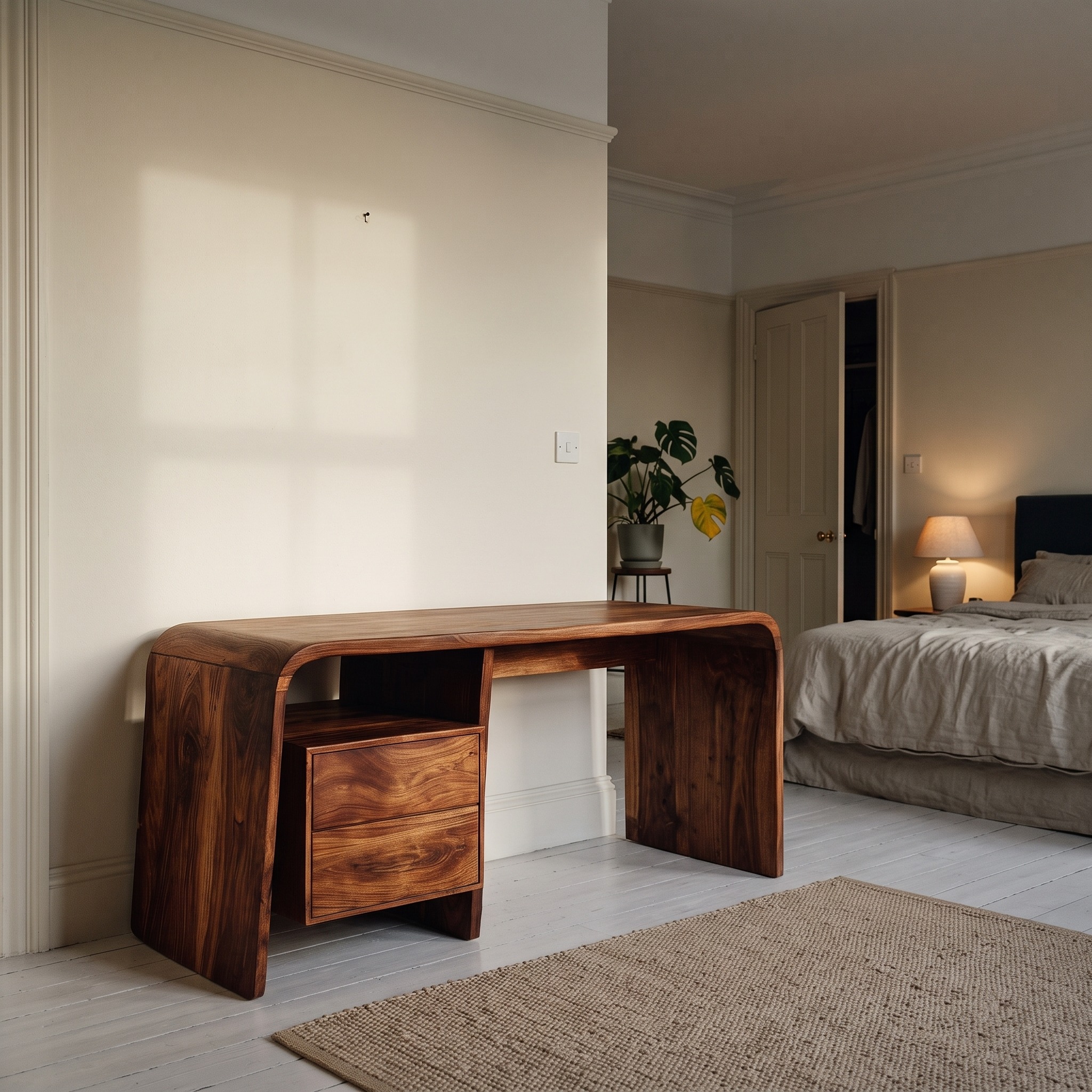 Modern Writing Desk with Drawers, Handcrafted Solid Wood Computer Office Desk & Workstation for Workspace, Model