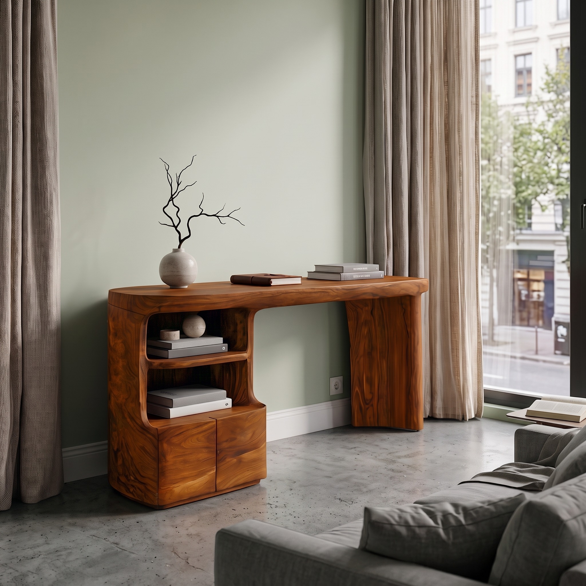 Modern Writing Desk with Open Storage Shelves for Home Office