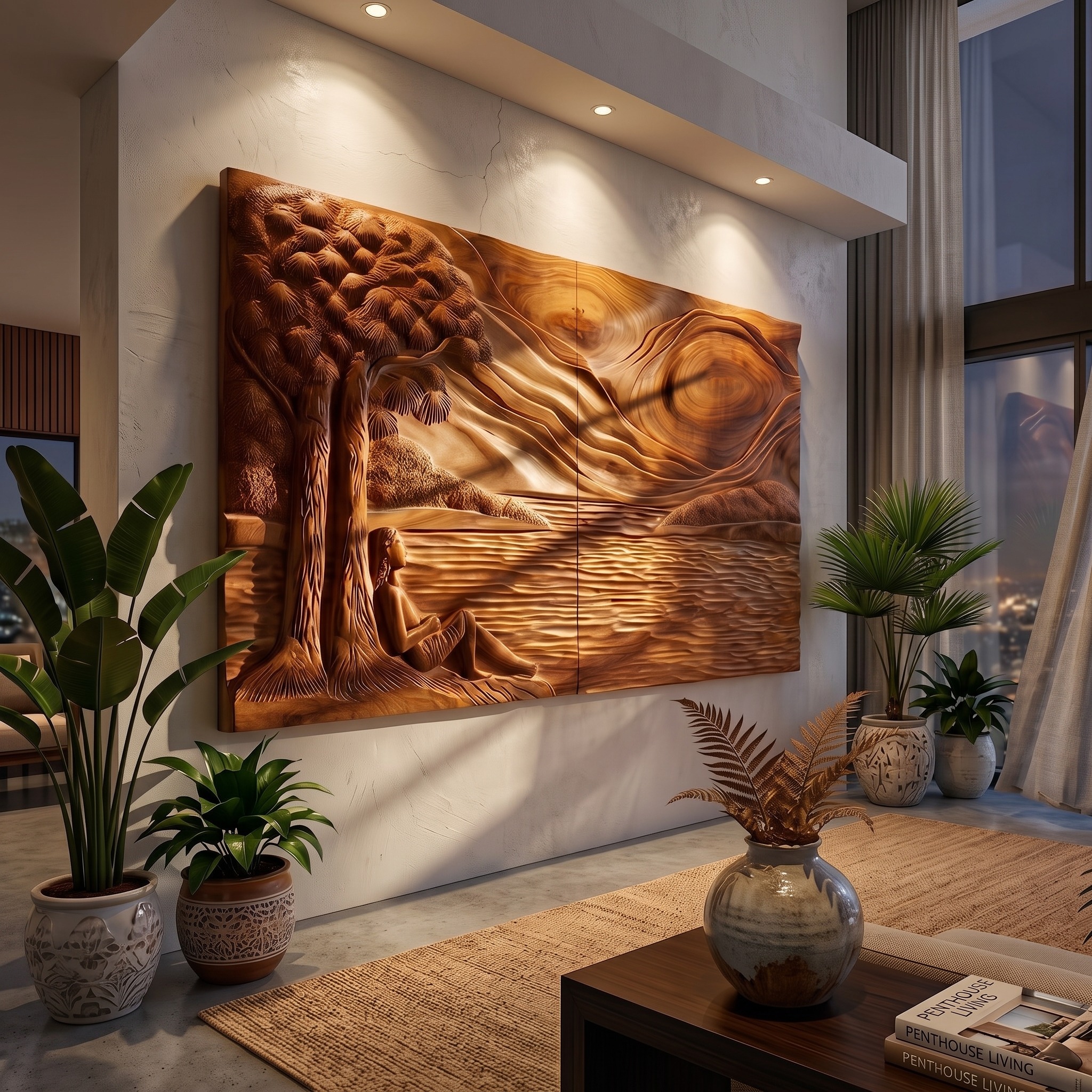 Mountain Forest Wood Wall Art, Rustic Cabin Lodge Landscape Wall Decor, Handcrafted 3D Multi-Layered Wood Panel