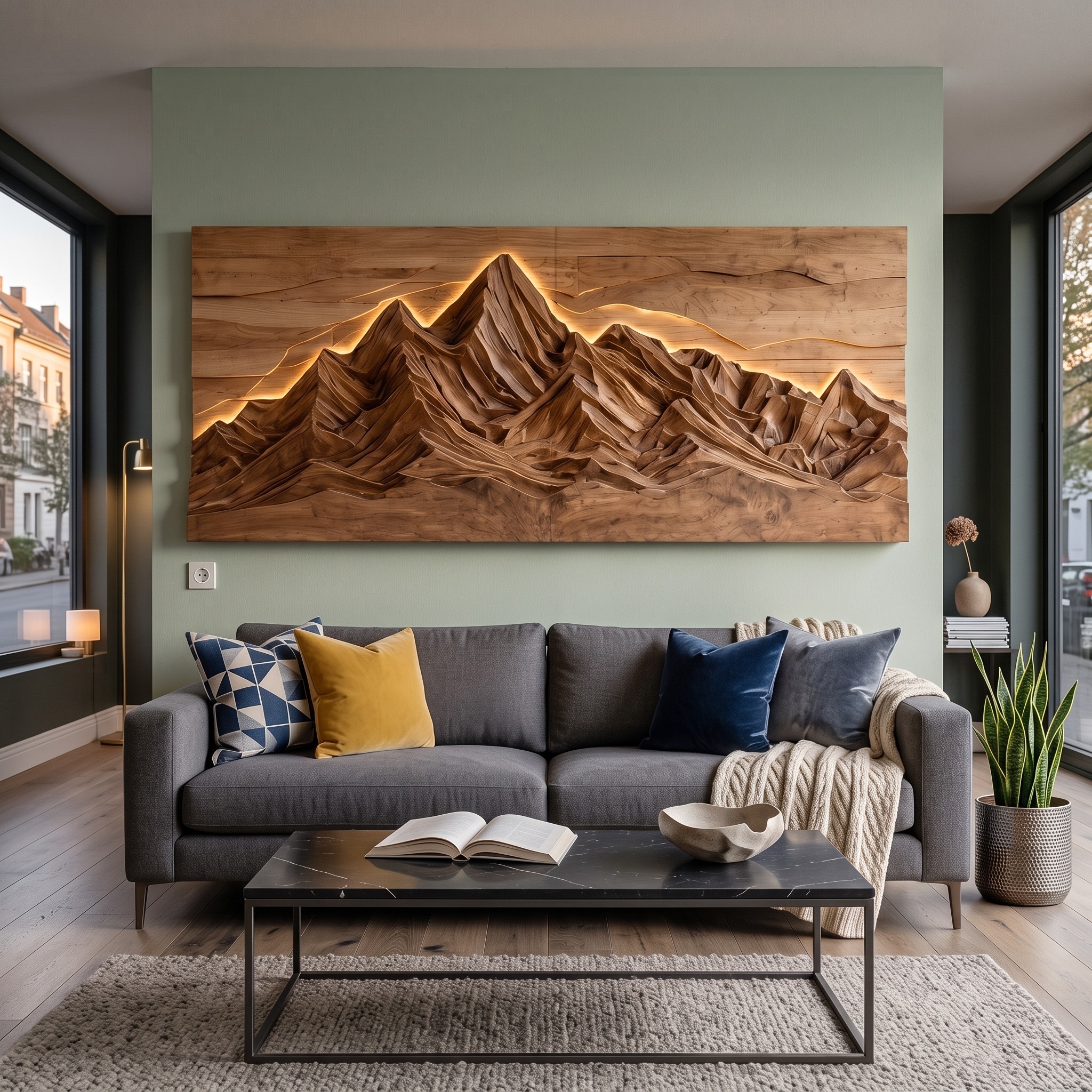 Mountain Peak Wood Wall Art, Handcrafted 3D Layered Carved Forest Wooden Panel Sculpture Sign for Holiday Decor