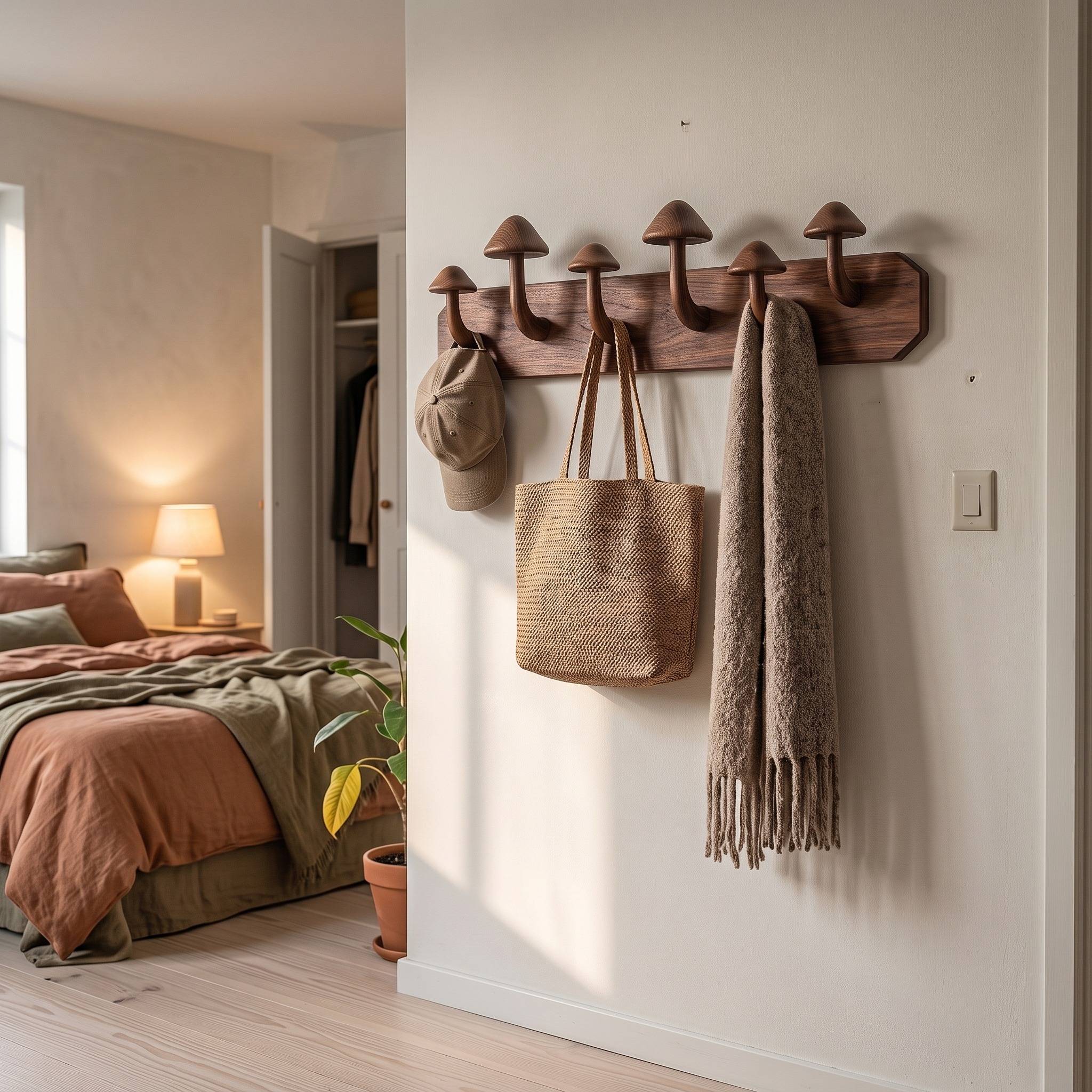 Mushroom Wall Mounted Coat Rack Hook Organizer for Entryway Hallway