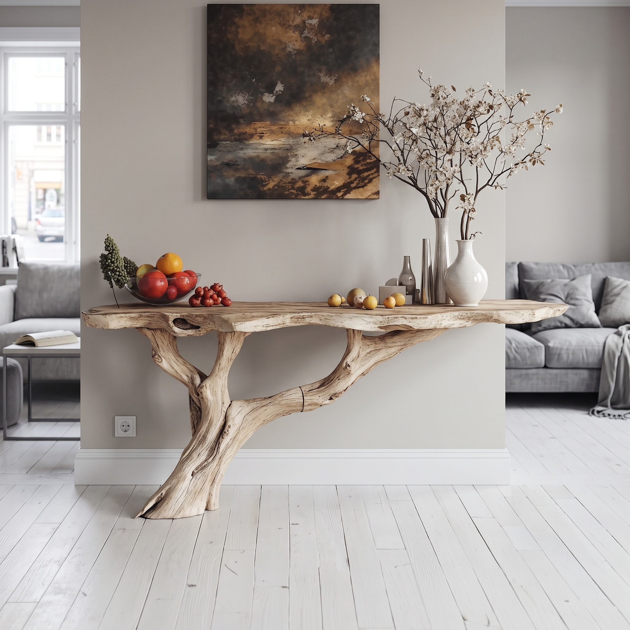 Narrow Floating Wood Console Table Side Table