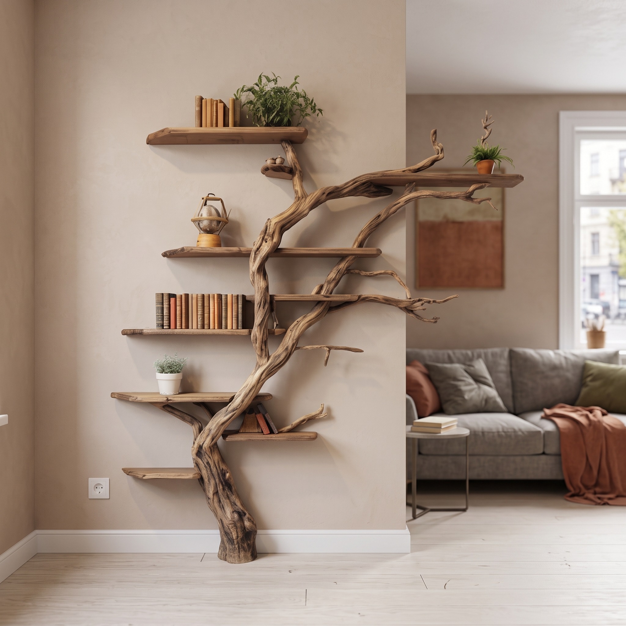 Narrow Wild Mulberry Wood Tree Shelf on Wall Mount Seasonal Celebrations