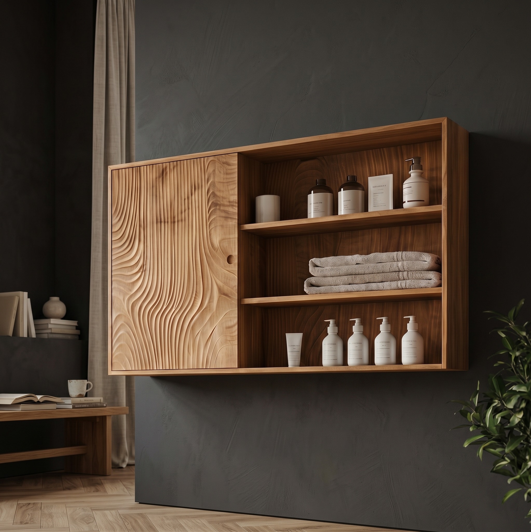Natural Bathroom Cabinet, Solid Wood Rustic Storage Cabinet & Wall Organizer for Bathroom