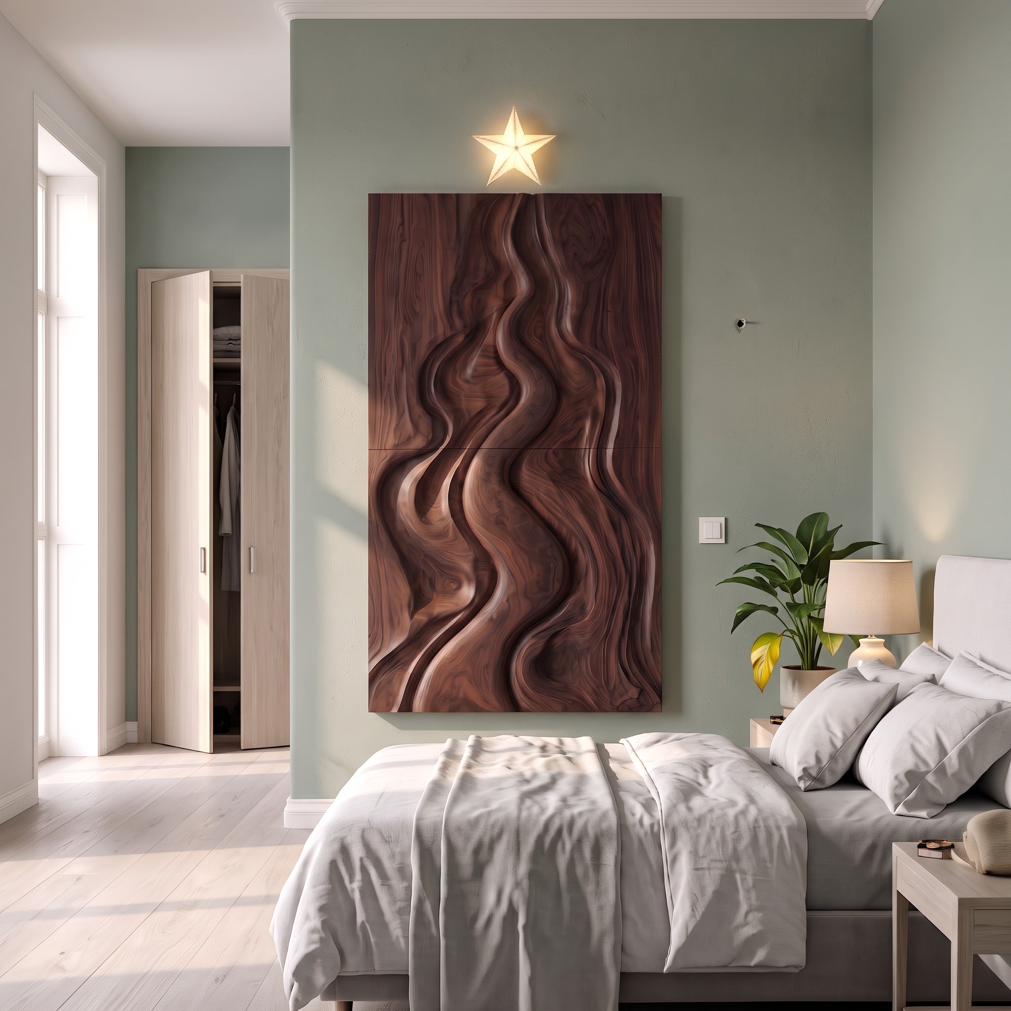 Natural Christmas Abstract Wall Decor with Fluid Carved Design for Bedroom