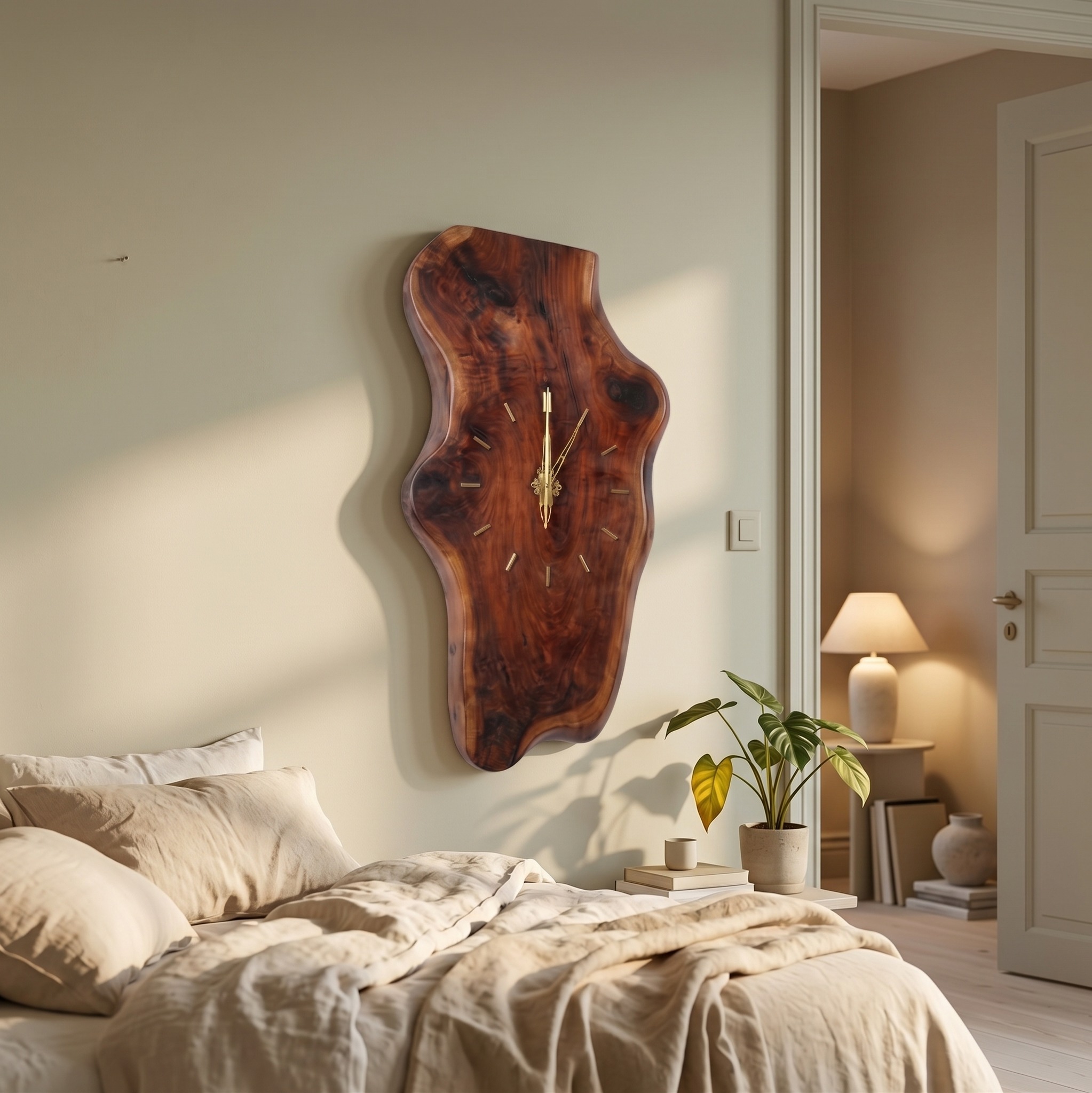 Natural Clock Wood Wall Solid Wood Living Room