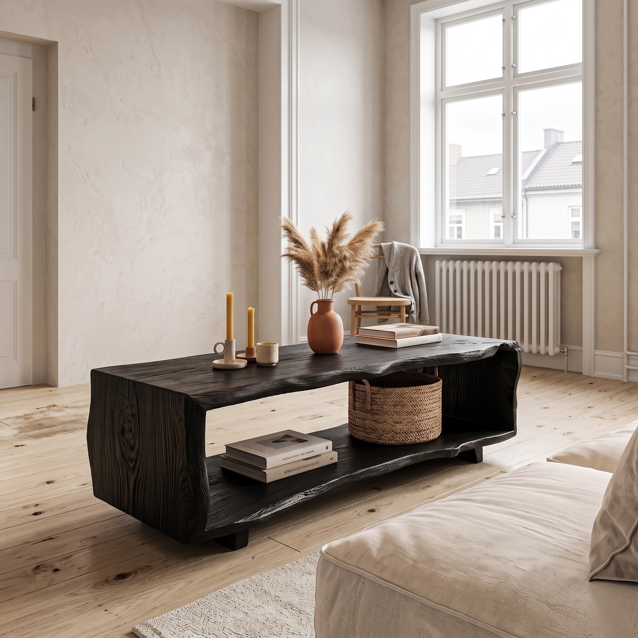 Natural Coffee Table with Bold Live Edge Frame for Living Room