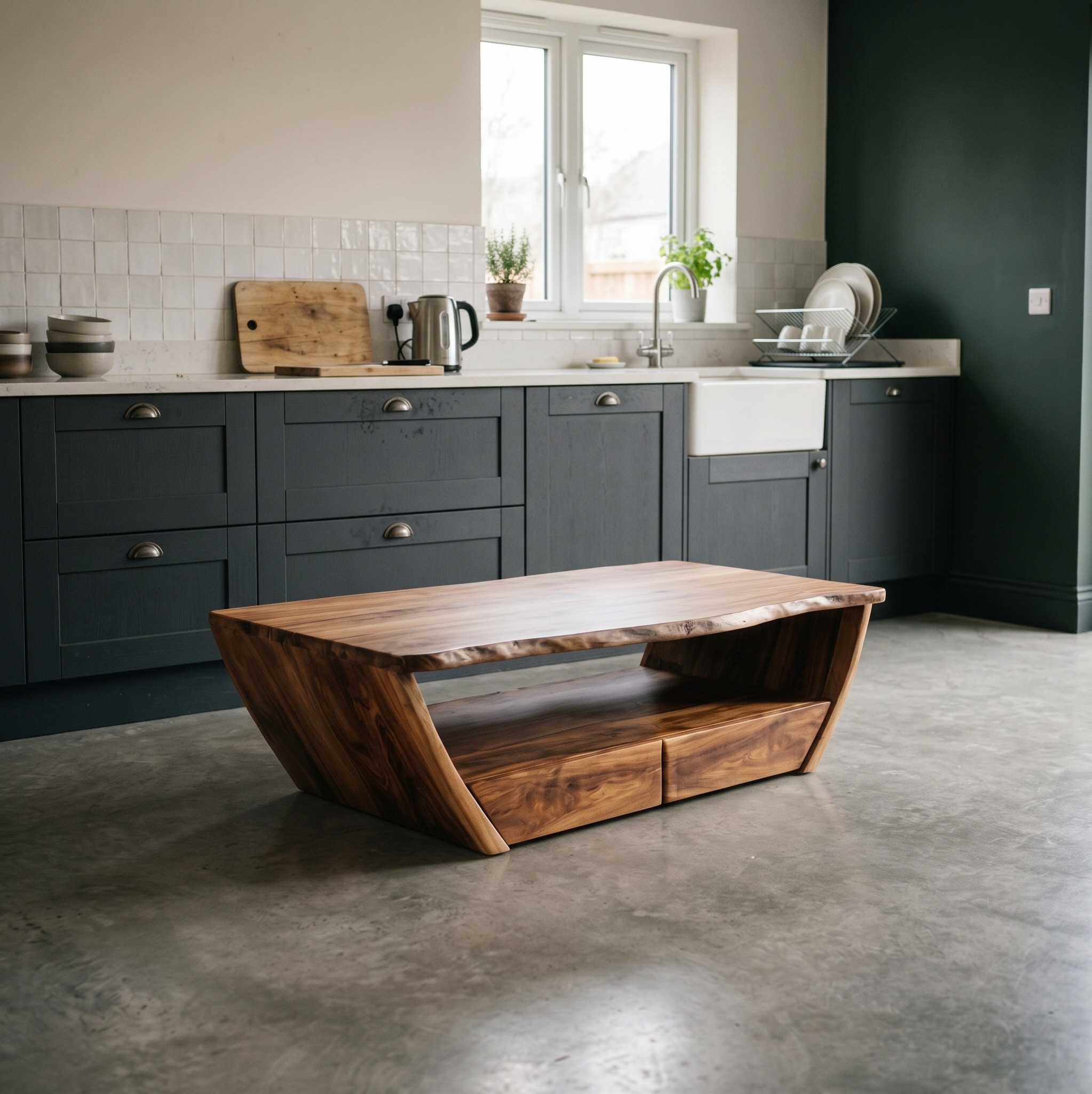 Natural Coffee Table with Open Storage, Solid Wood Modern Accent Center Table for Living Room