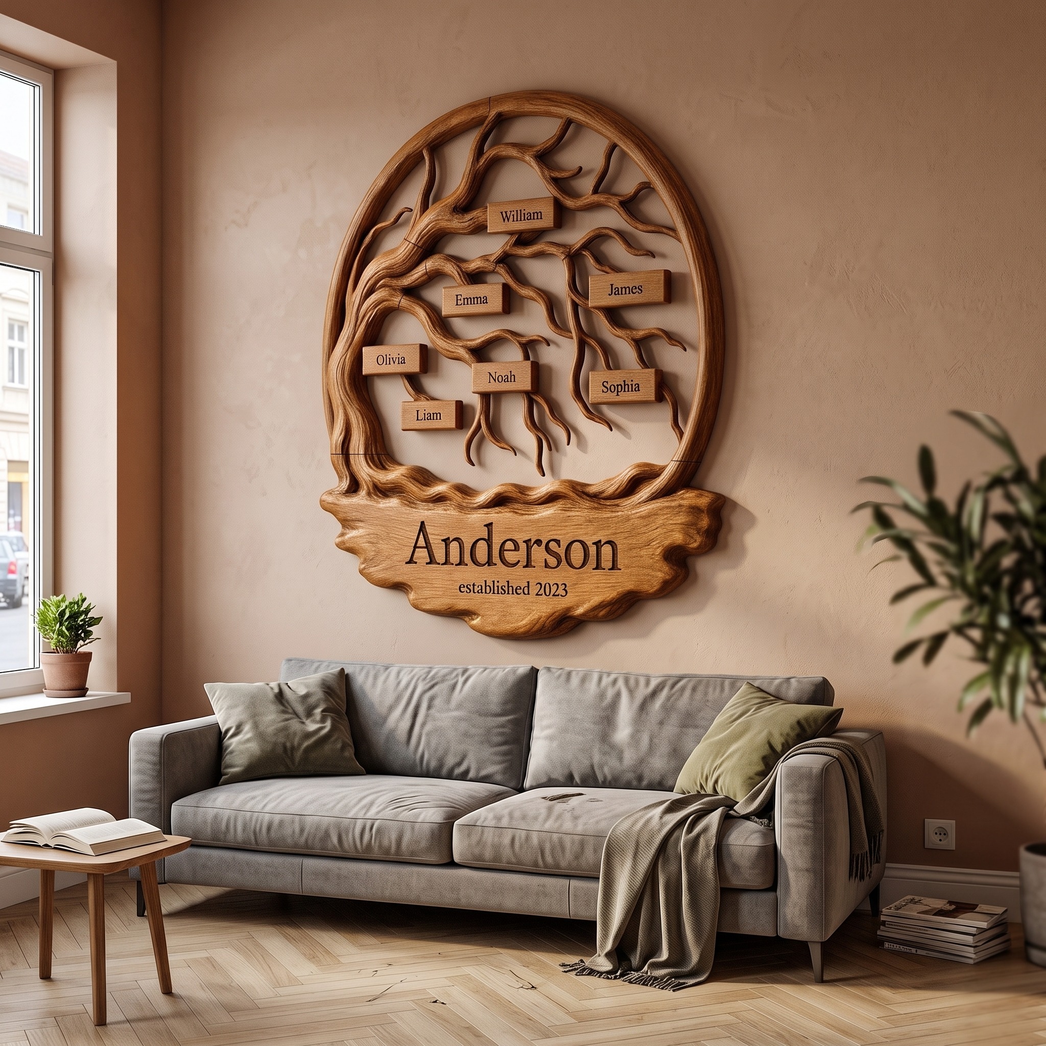 Natural Custom Family Tree Wall Art for Living Room and Entryway