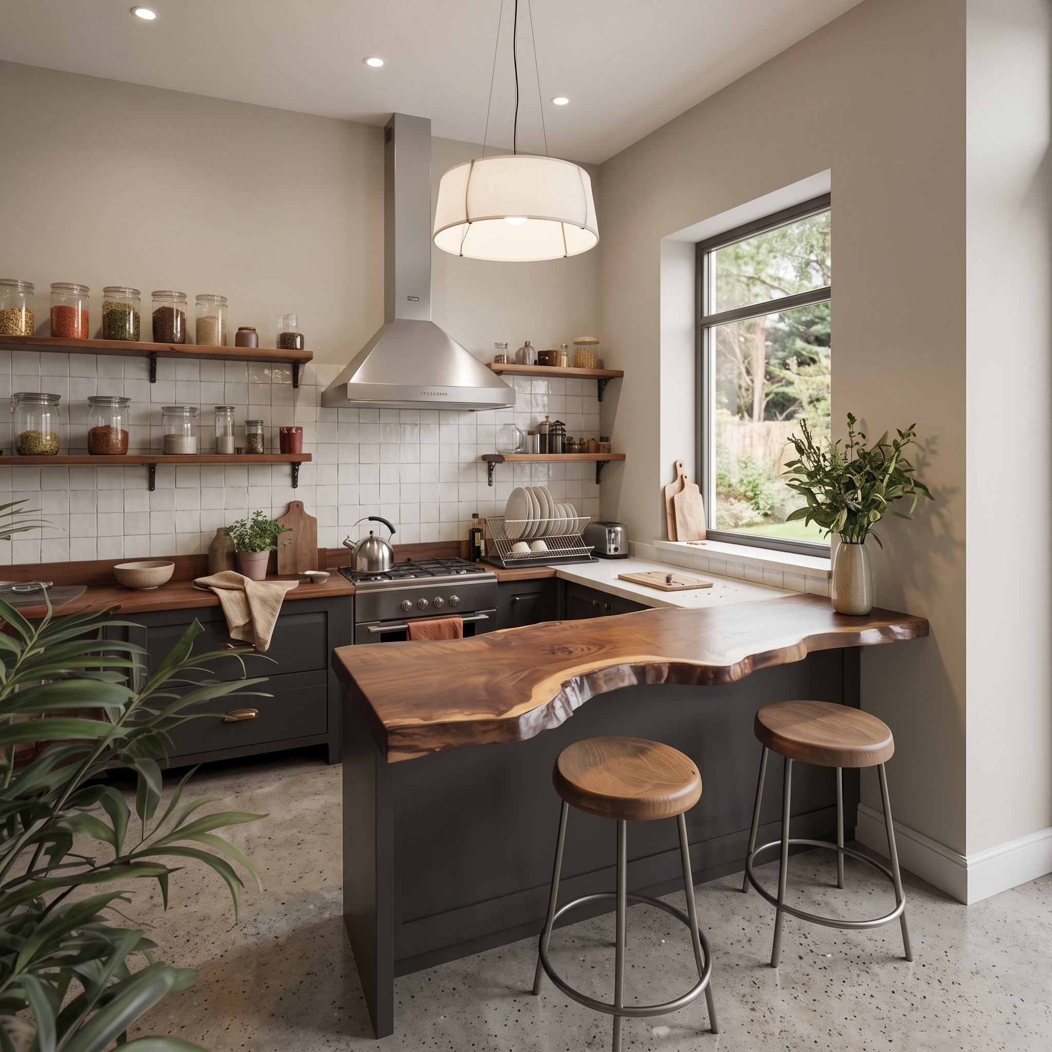 Natural Edge Kitchen Countertop for Warm Home Cooking and Dining Spaces