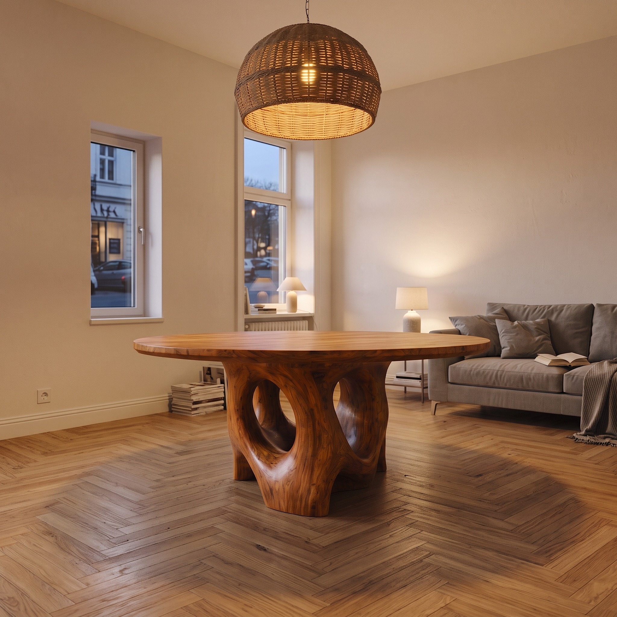 Natural Foyer Center Table with Organic Spiral Form for Entryway and Living Room