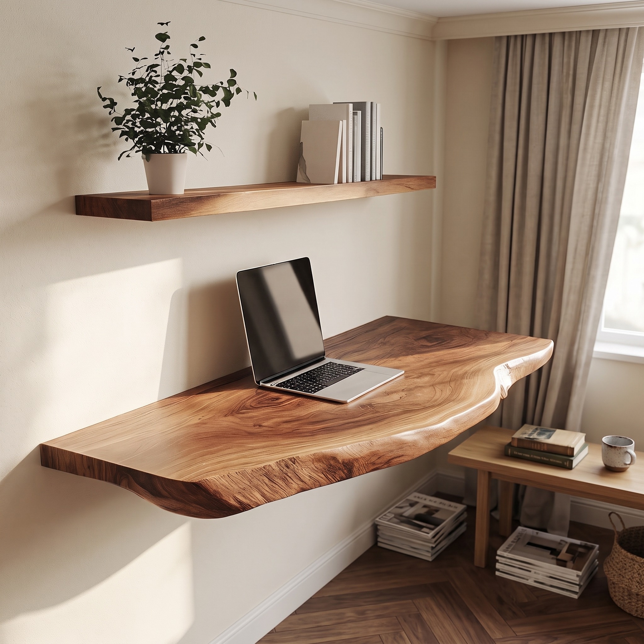 Natural Grain Solid Wood Floating Workspace Desk Interior