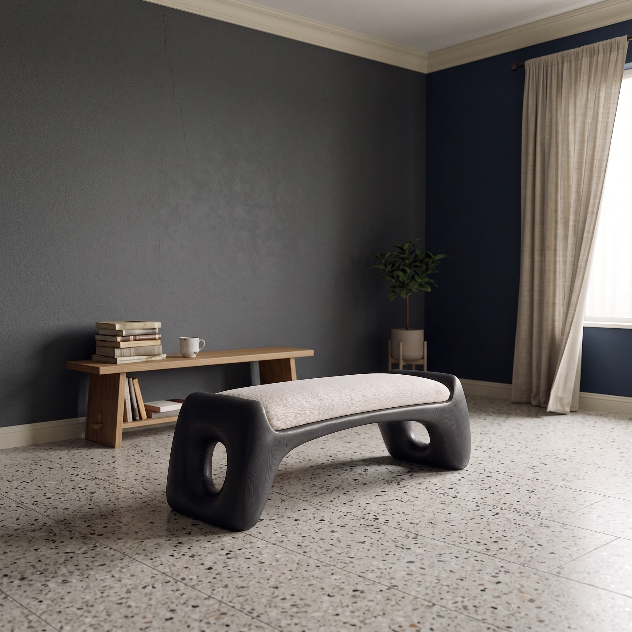 Natural Halloween Statement Bench with Soft Sculptural Form for Dressing Room