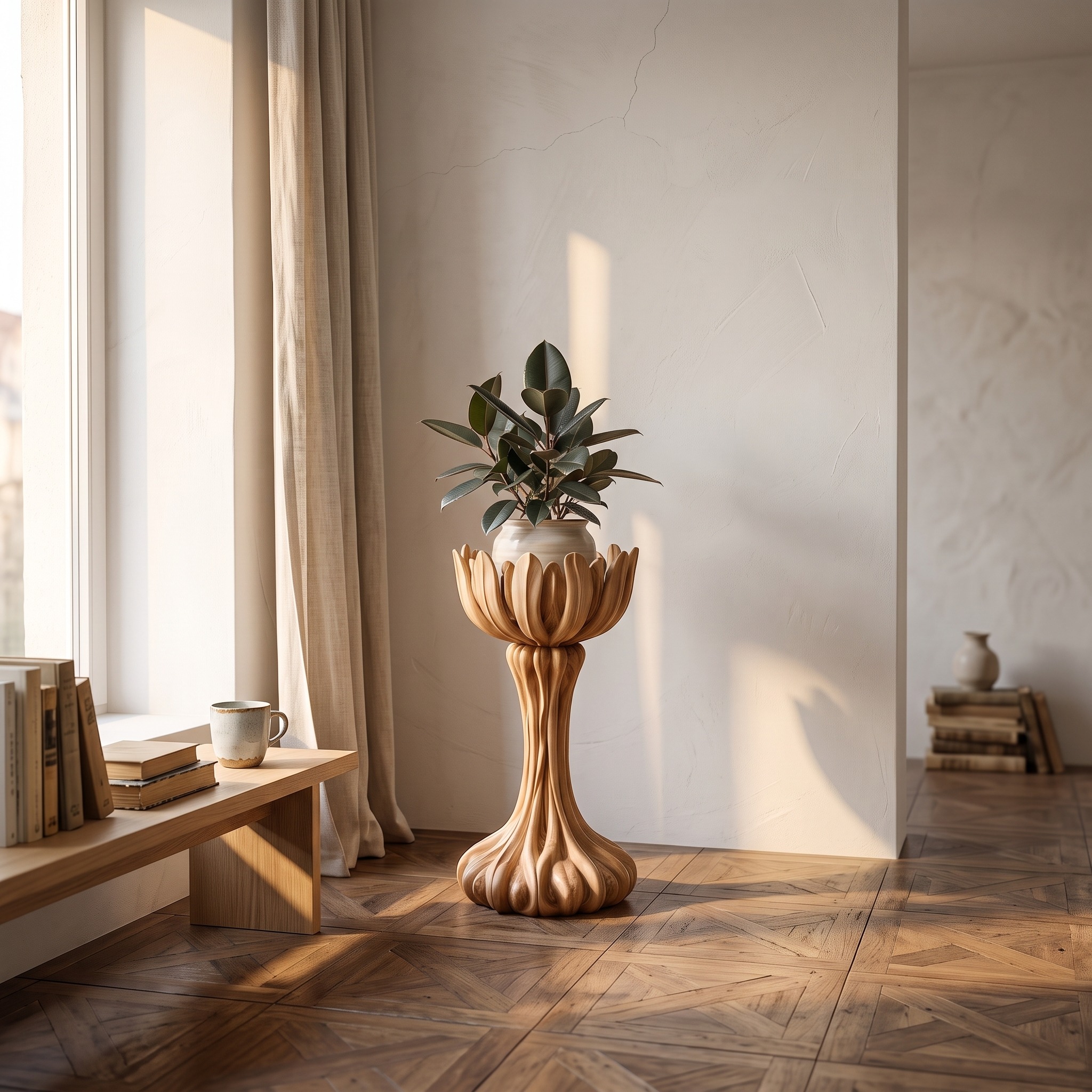 Natural Indoor Plant Stand with Artistic Tree Form for Living Room and Entryway