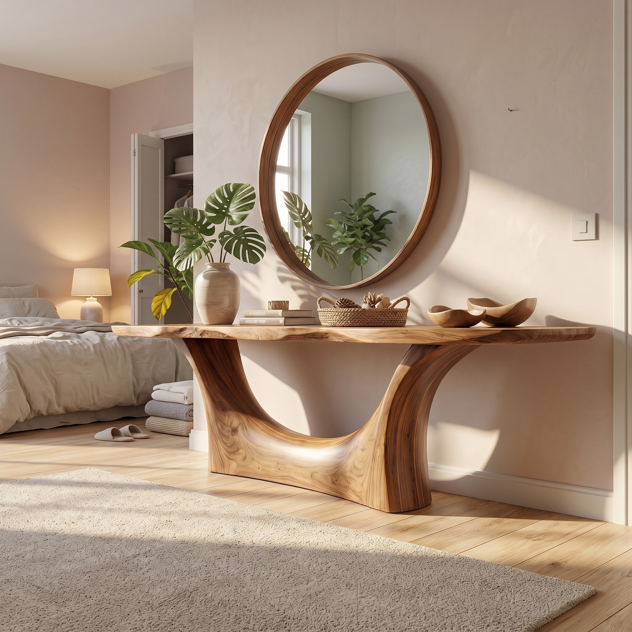 Natural Live Edge Arch Base Console Table, Solid Wood Entryway, Hallway & Sofa Back Table