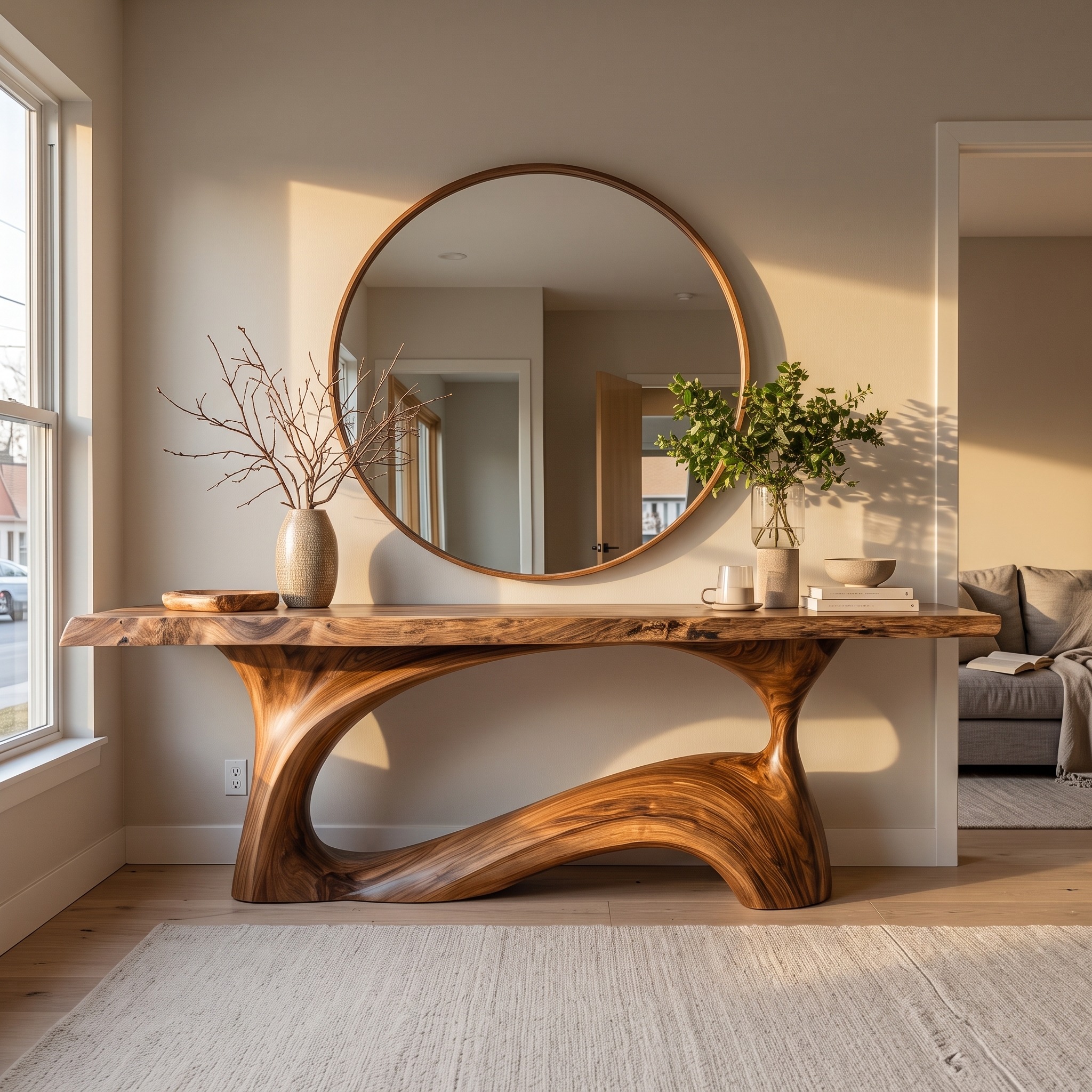 Natural Live Edge Wood Console Table, Sculptural Entryway, Hallway & Sofa Back Accent Table