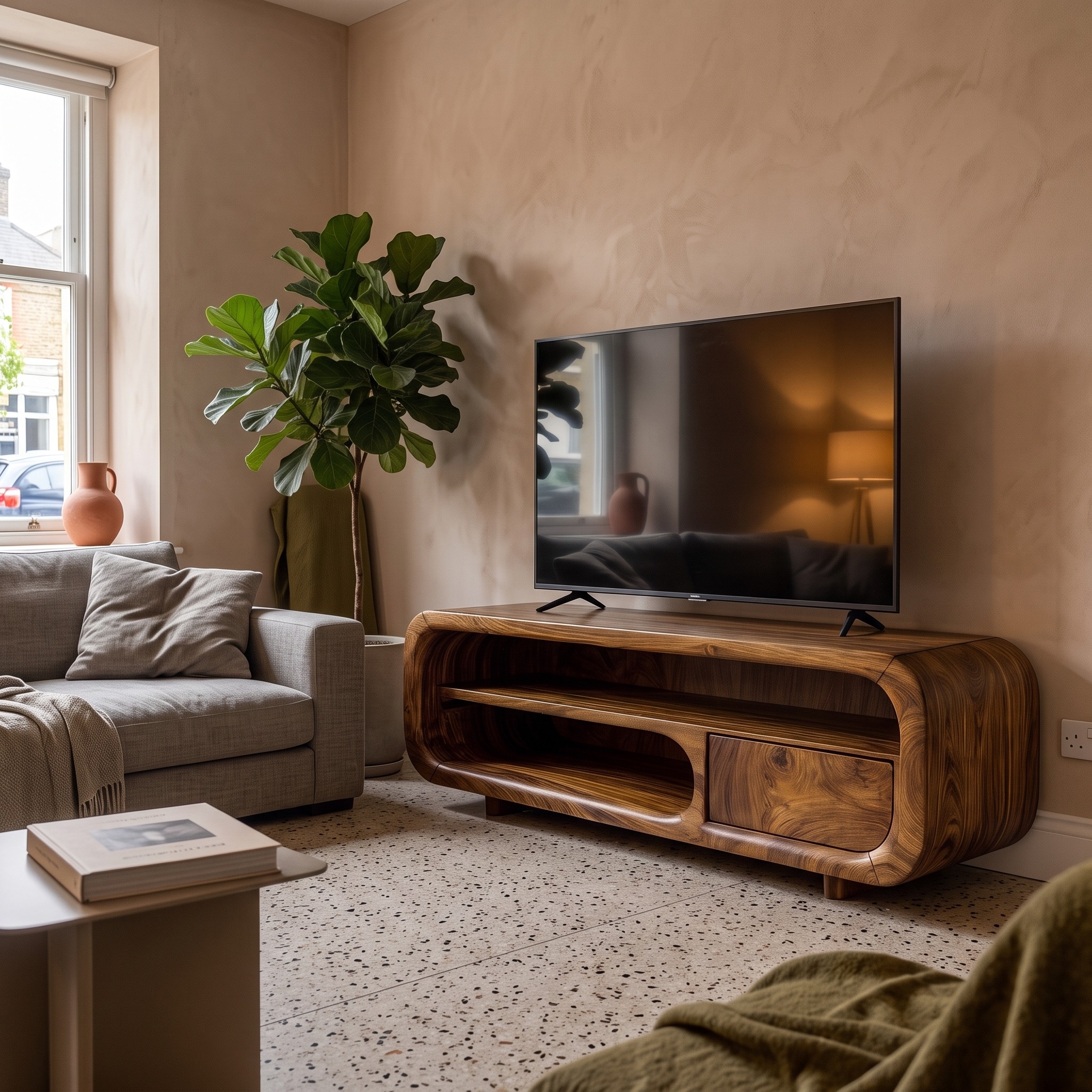 Natural Media Console with Flowing Loop Design for Living Room and Lounge