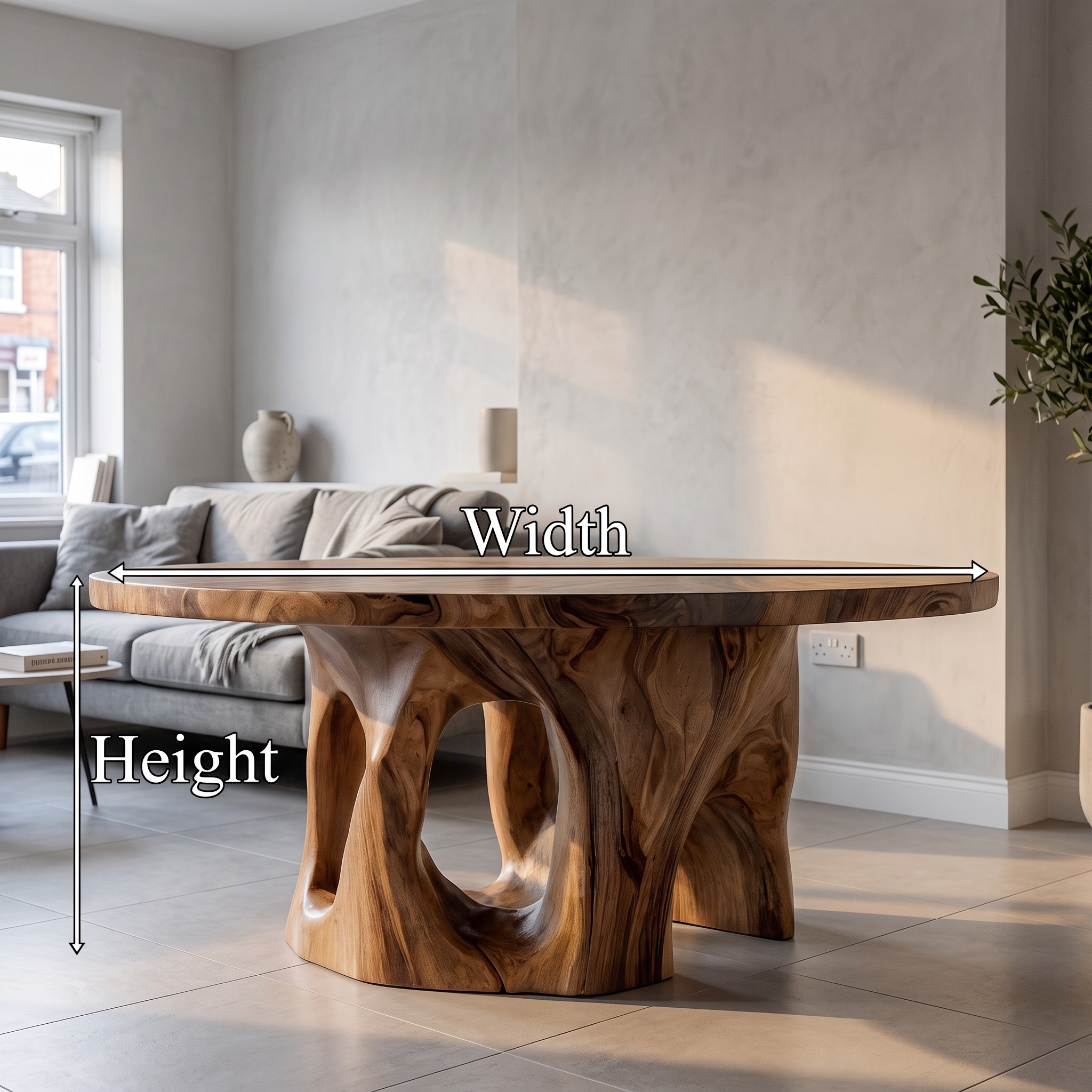 Natural Round Dining Table with Sculptural Tree Branch Form for Dining Room and Breakfast Nook