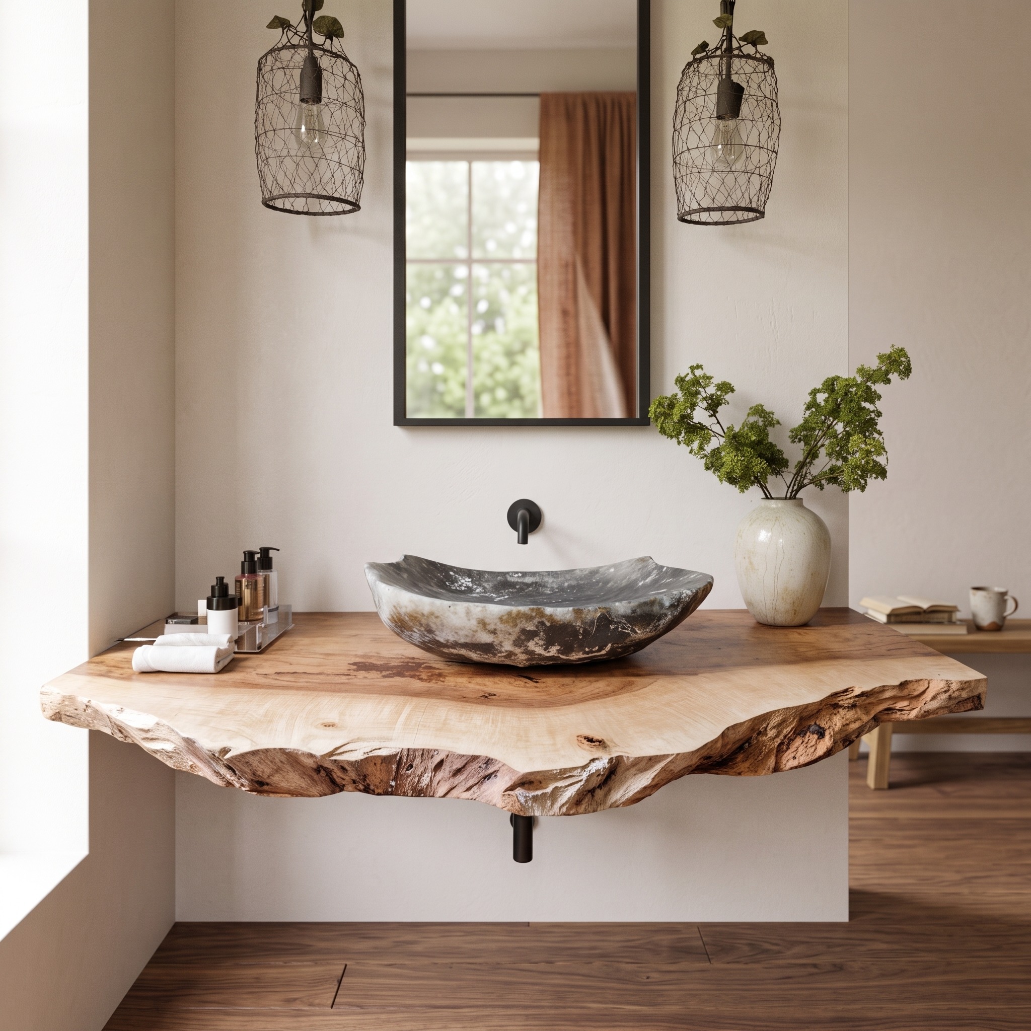 Natural Rustic Bathroom Vanity Floating Shelves for Cozy Spaces