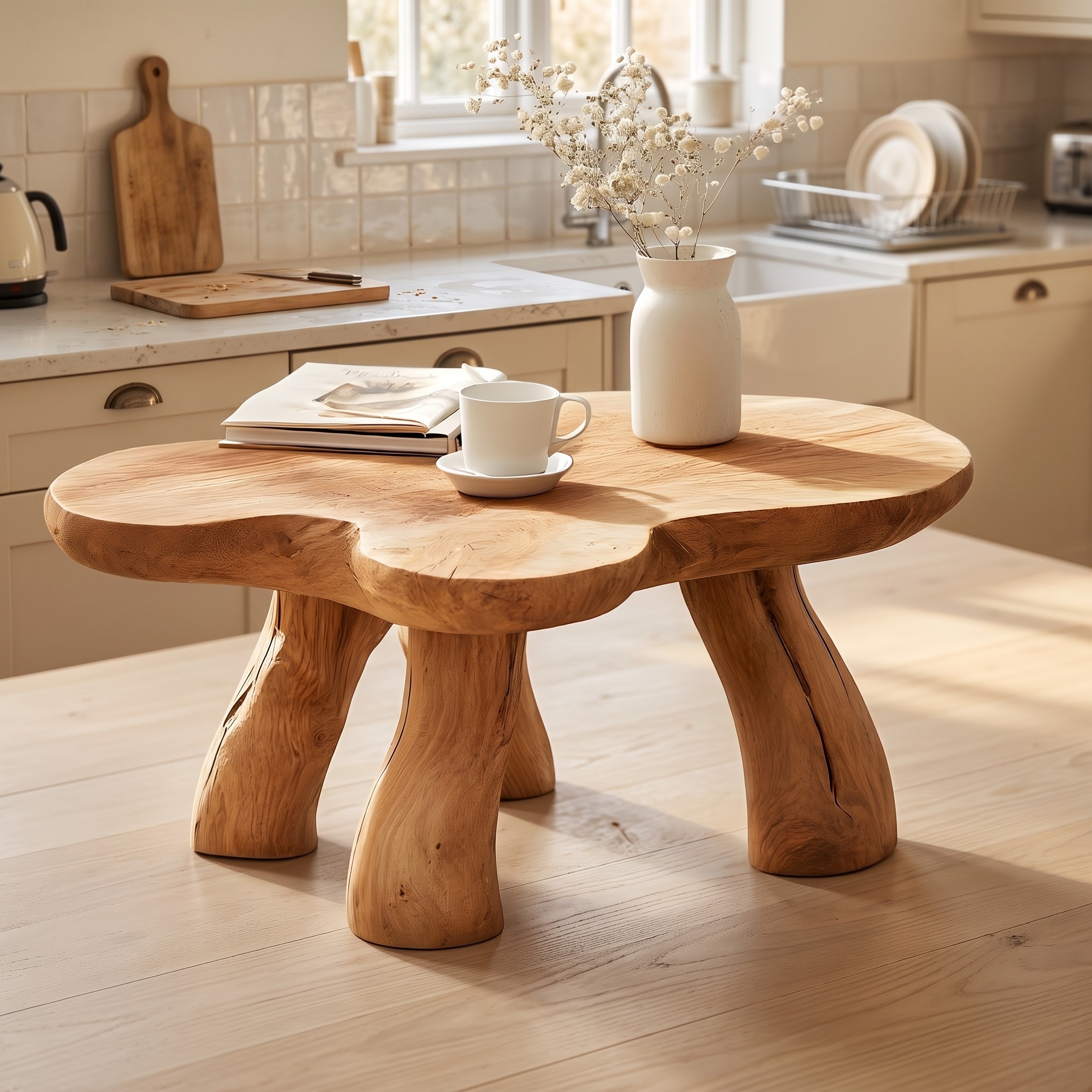 Natural Solid Wood Coffee Table, Rustic Live Edge Center Table Console for Elegant Living Room Decor