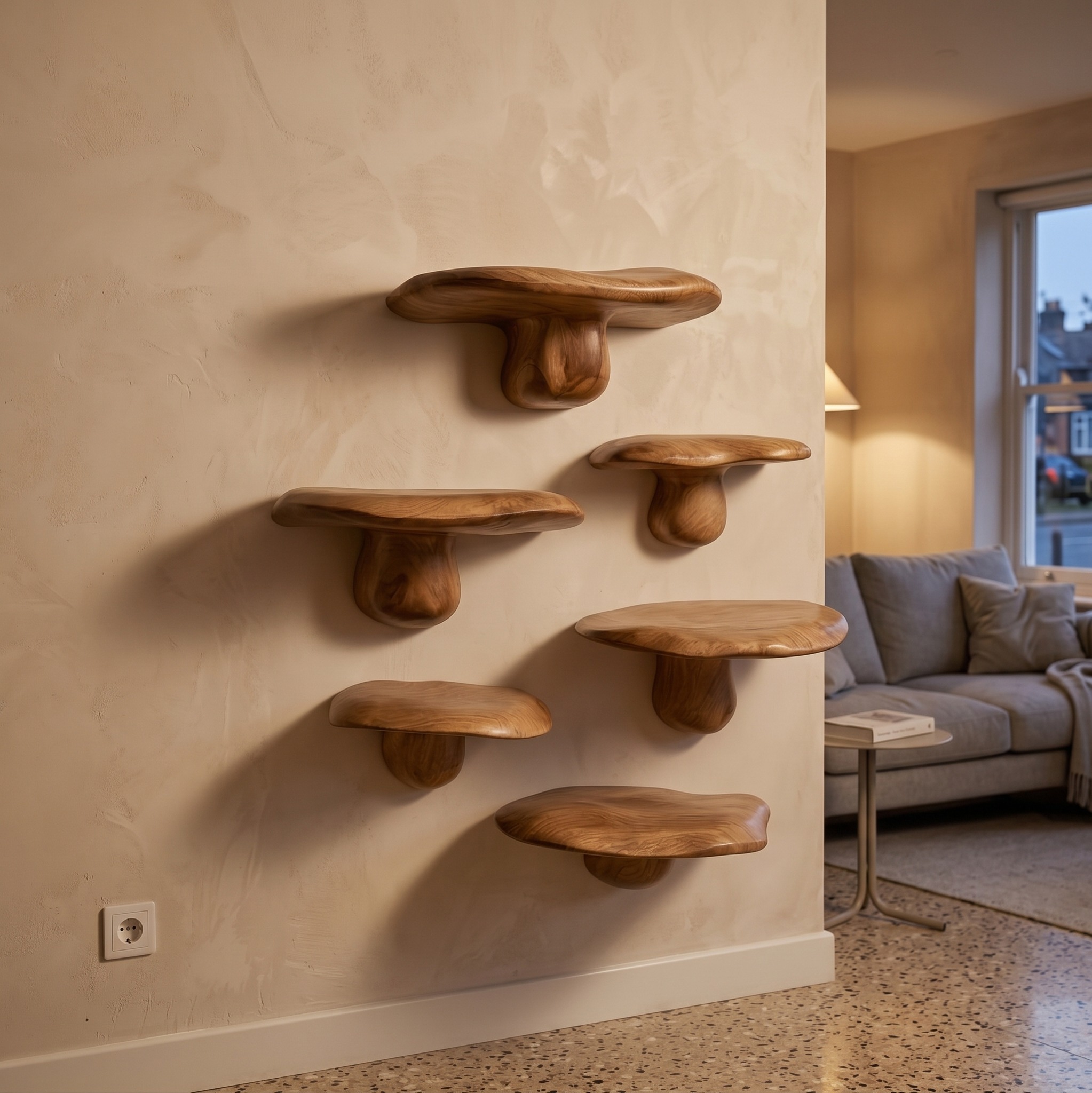 Natural Style Mushroom Wall Shelf, Rustic Solid Wood Toadstool Floating Ledge for Bathroom, Kitchen & Nursery