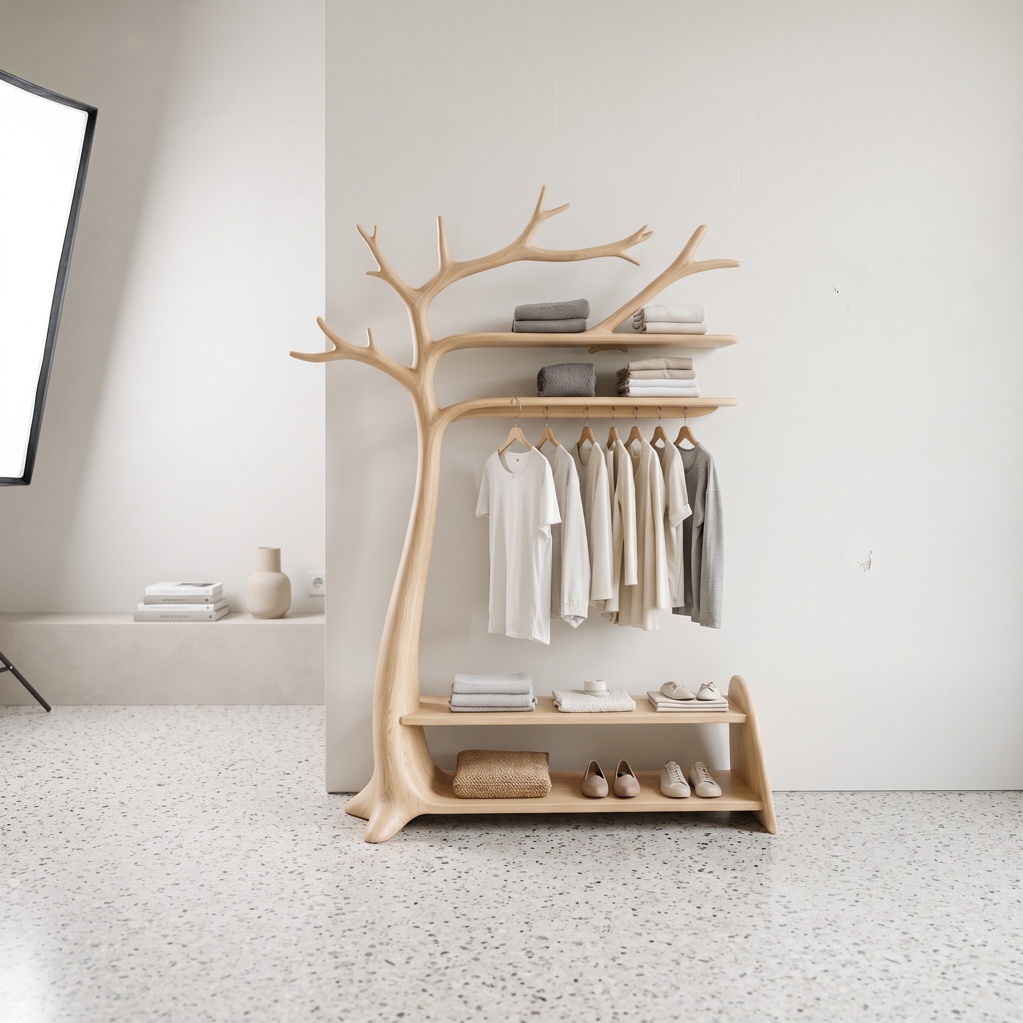 Natural Tree Coat Rack Bedroom Corner Shelf