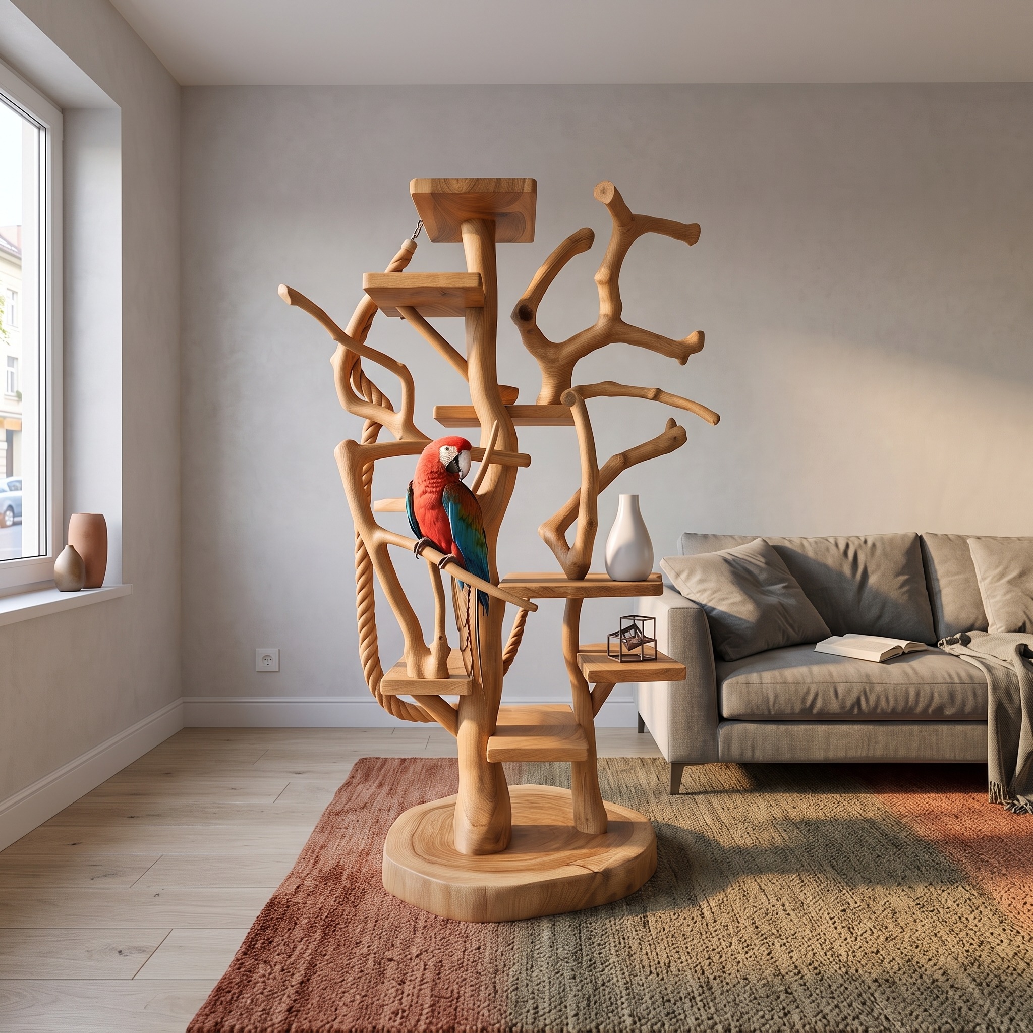 Natural Tree Parrot Stand for Living Room and Bird Room