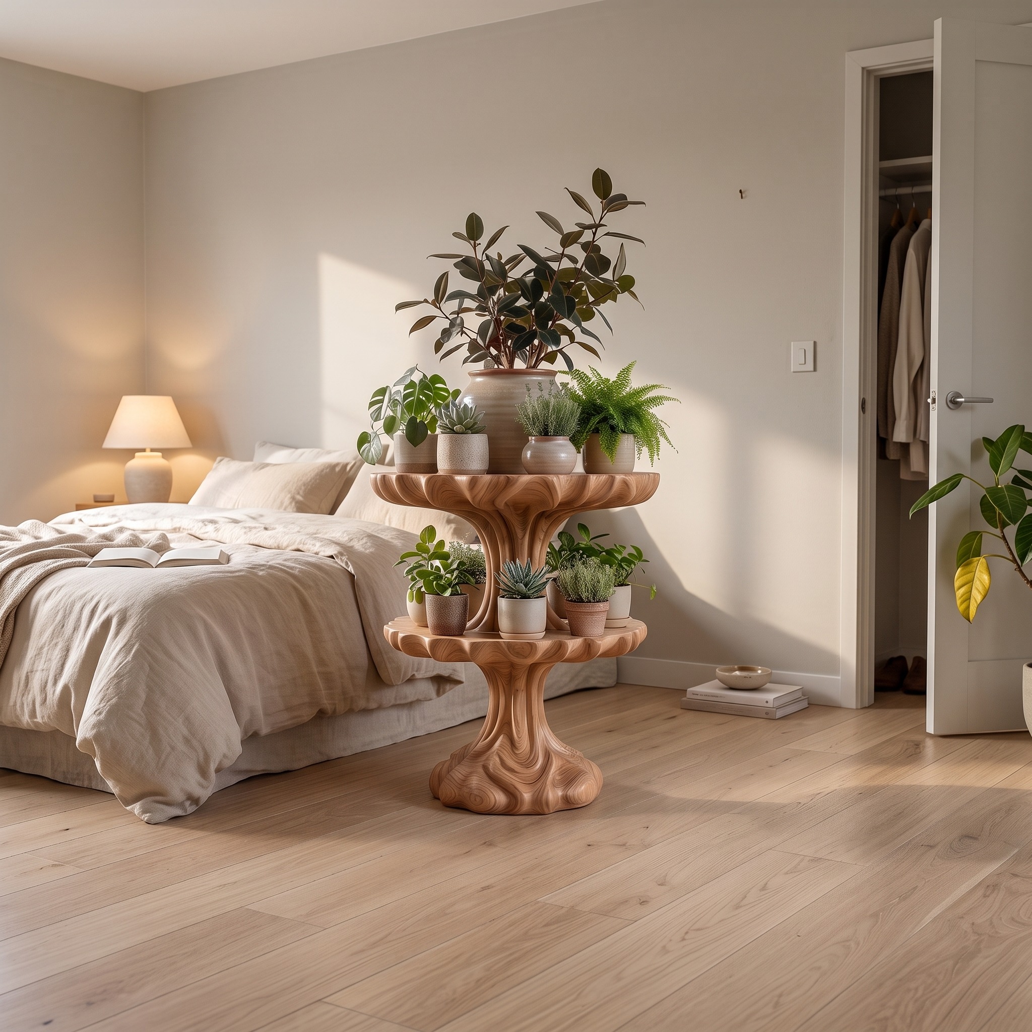 Natural Tree Plant Stand with Branch Inspired Design for Living Room and Sunroom
