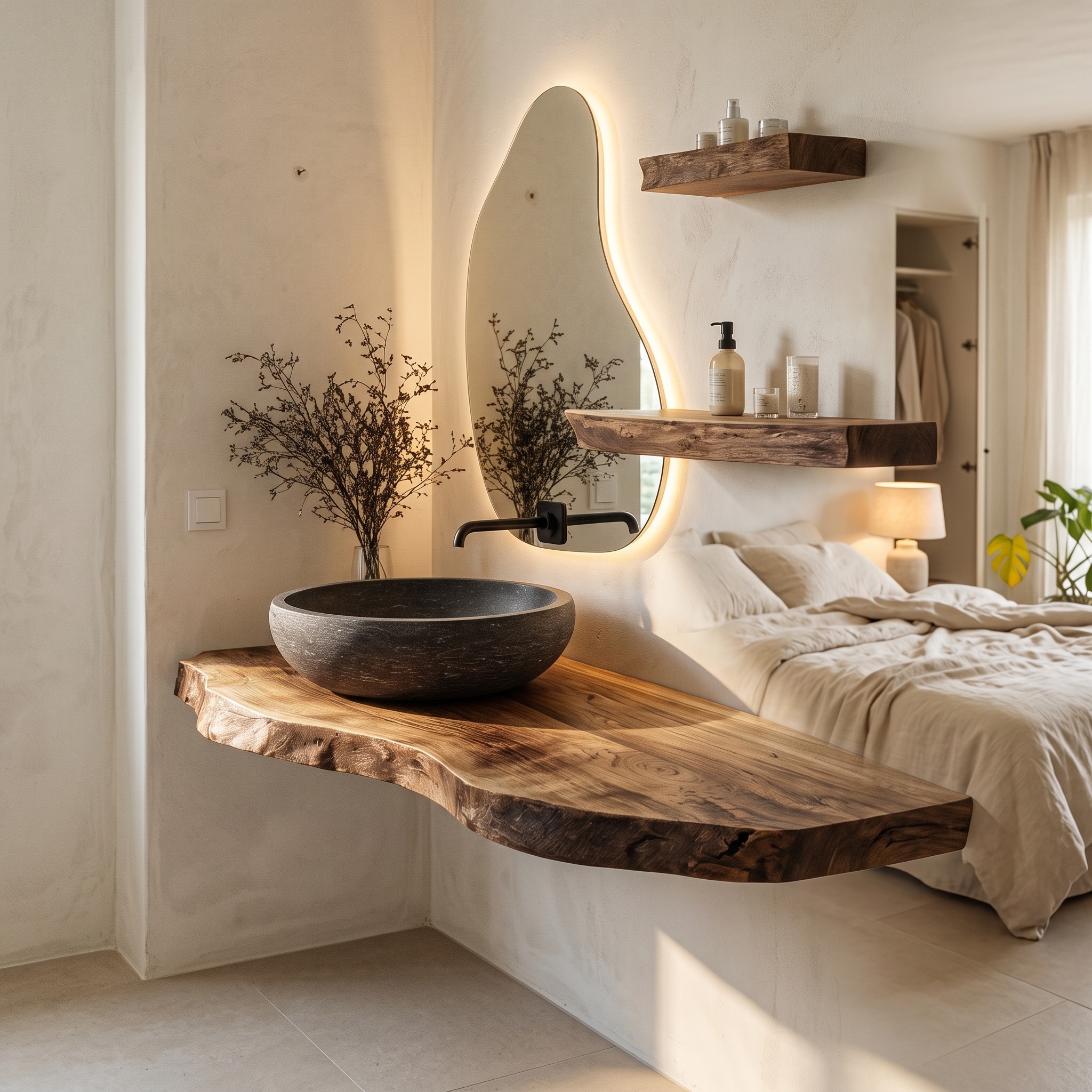 Natural Wood Bathroom Vanity Floating Shelf Countertop Stand