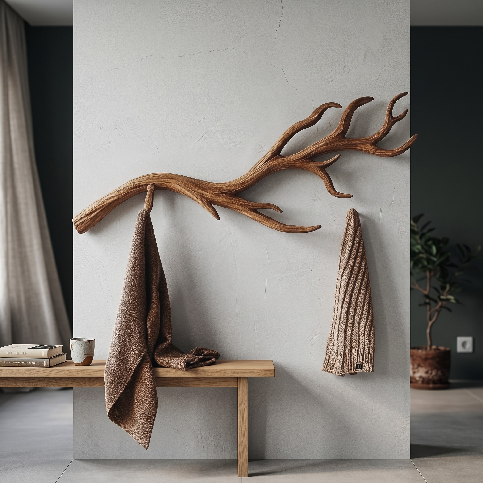 Natural Wood Branch Wall Rack Handcrafted Rustic Entryway Decor