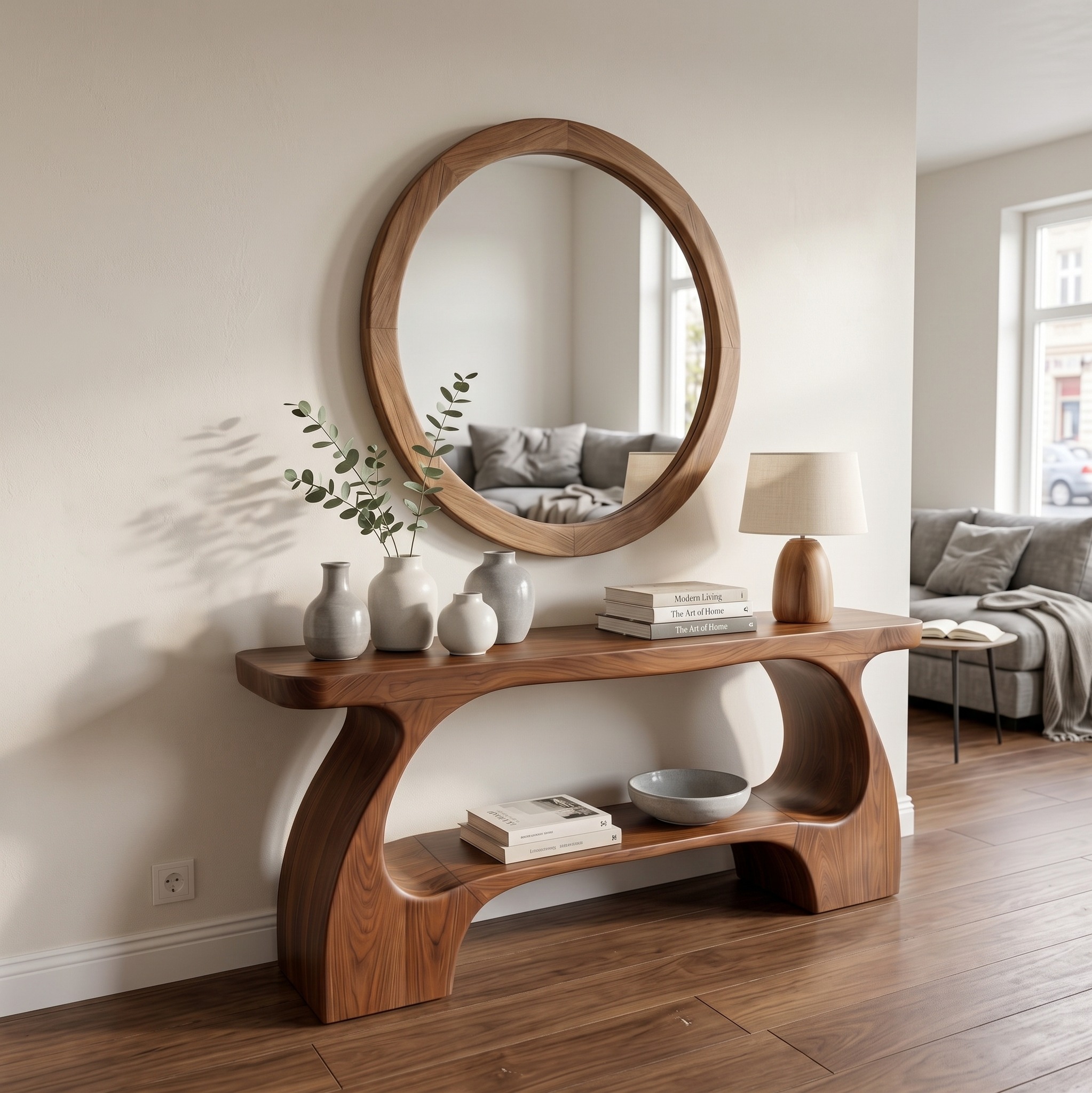 Natural Wood Console Table, Organic Curved Silhouette Entryway Table, Minimalist Sofa Table for Foyer