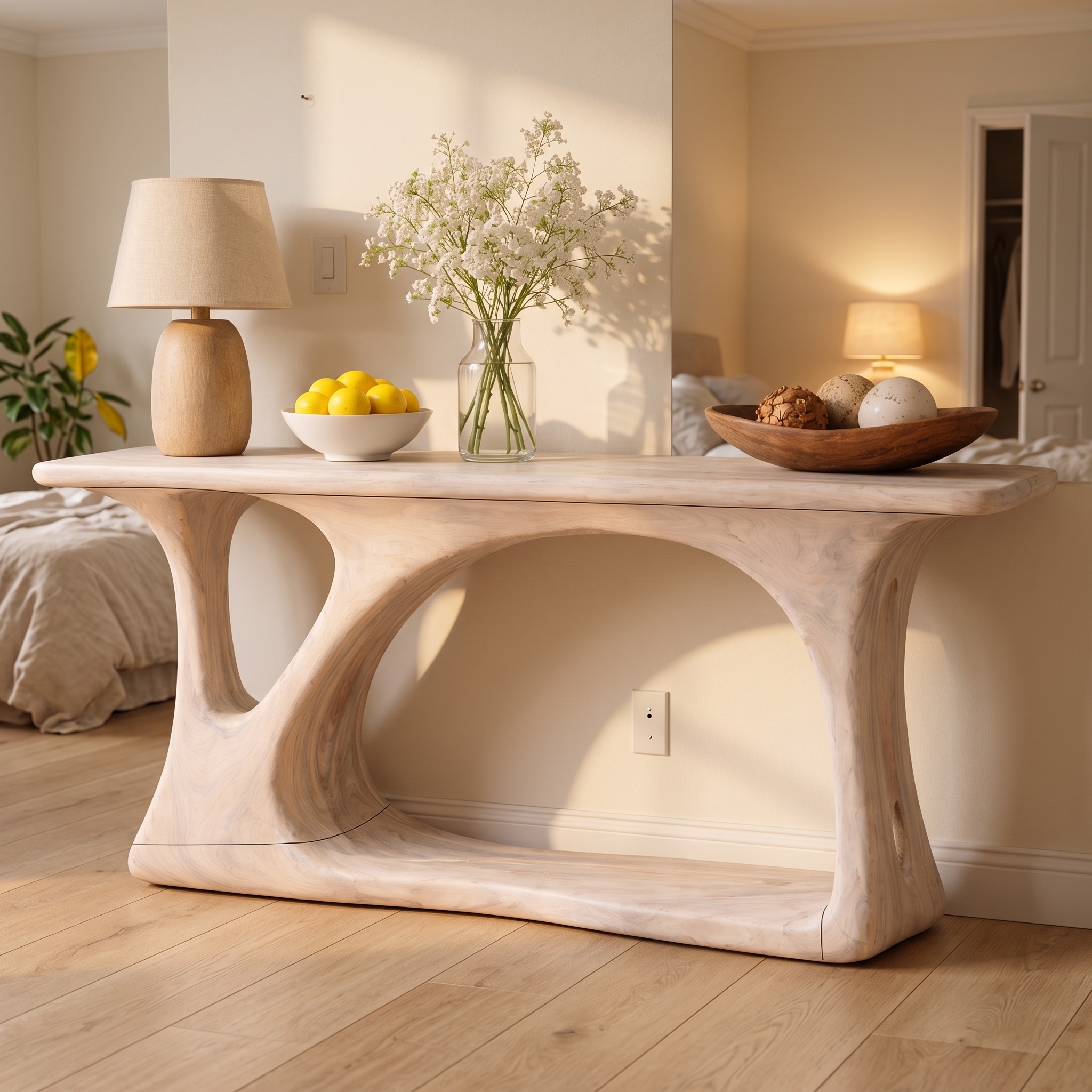 Natural Wood Console Table with Tree Inspired Base, Handmade Organic Entryway Table for Modern Living Room Decor