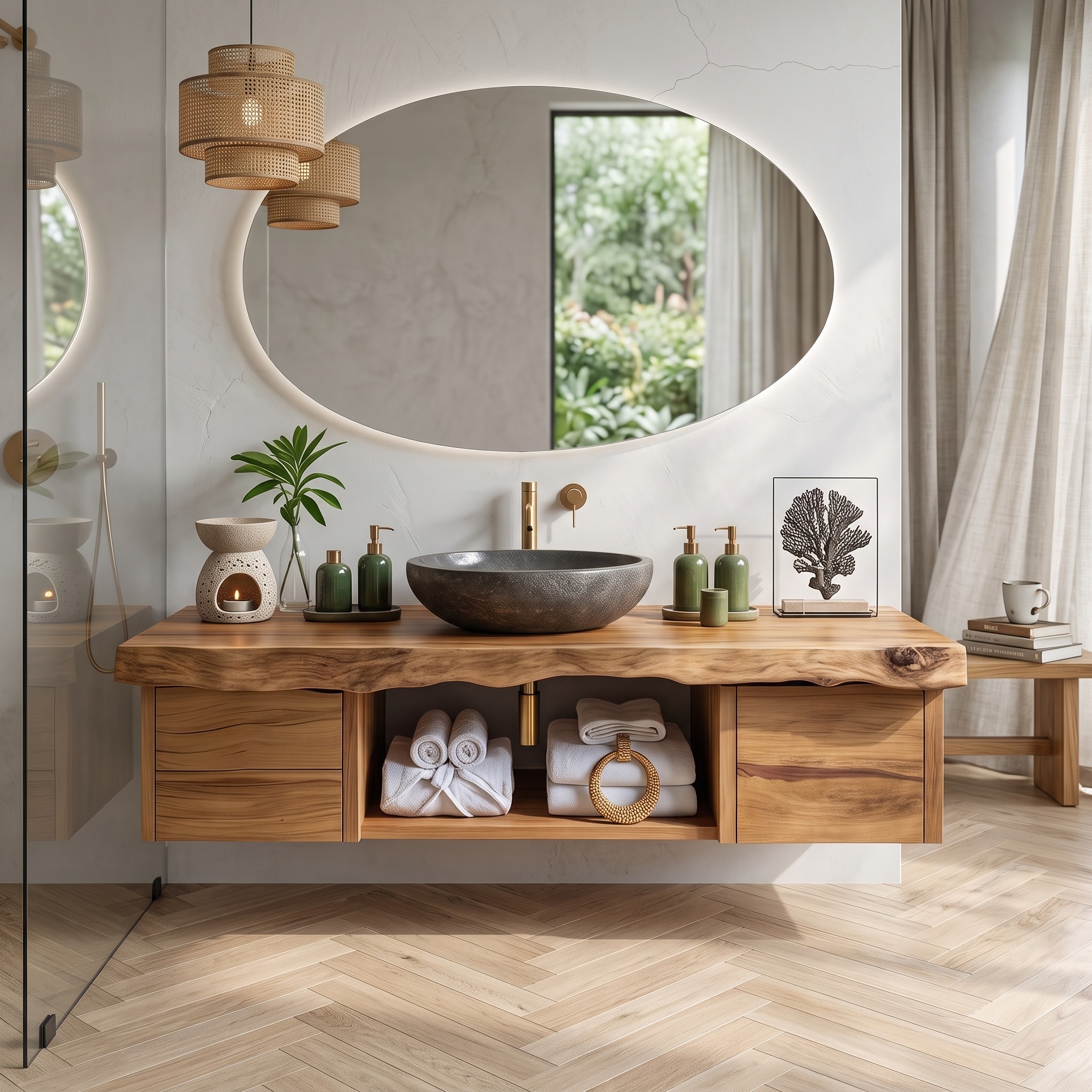 Natural Wood Floating Vanity for Bathroom Upgrade