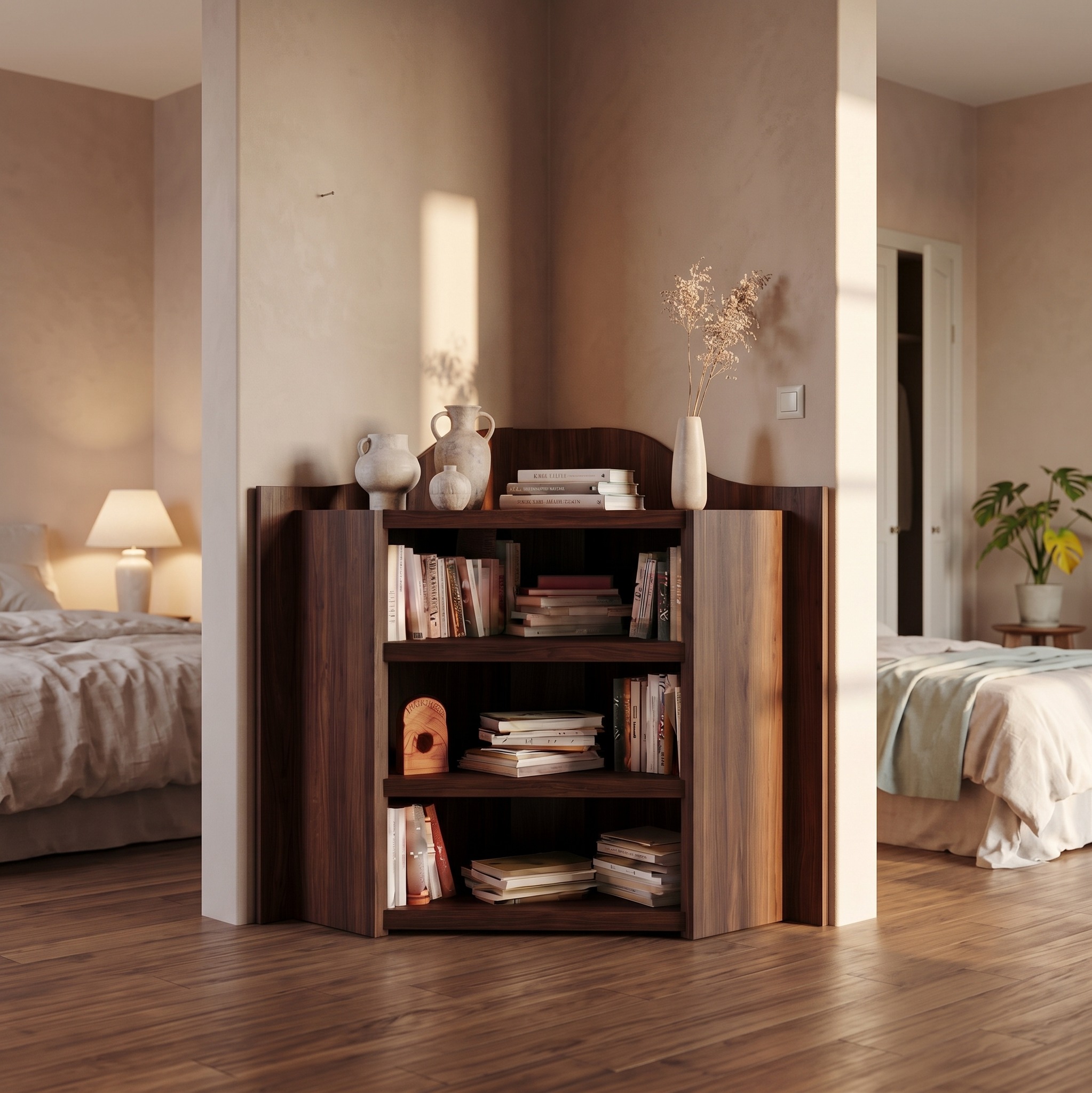 Natural Wooden Bookshelf, Open Multi-Tier Shelves & Storage Display Cabinet for Living Room & Bedroom