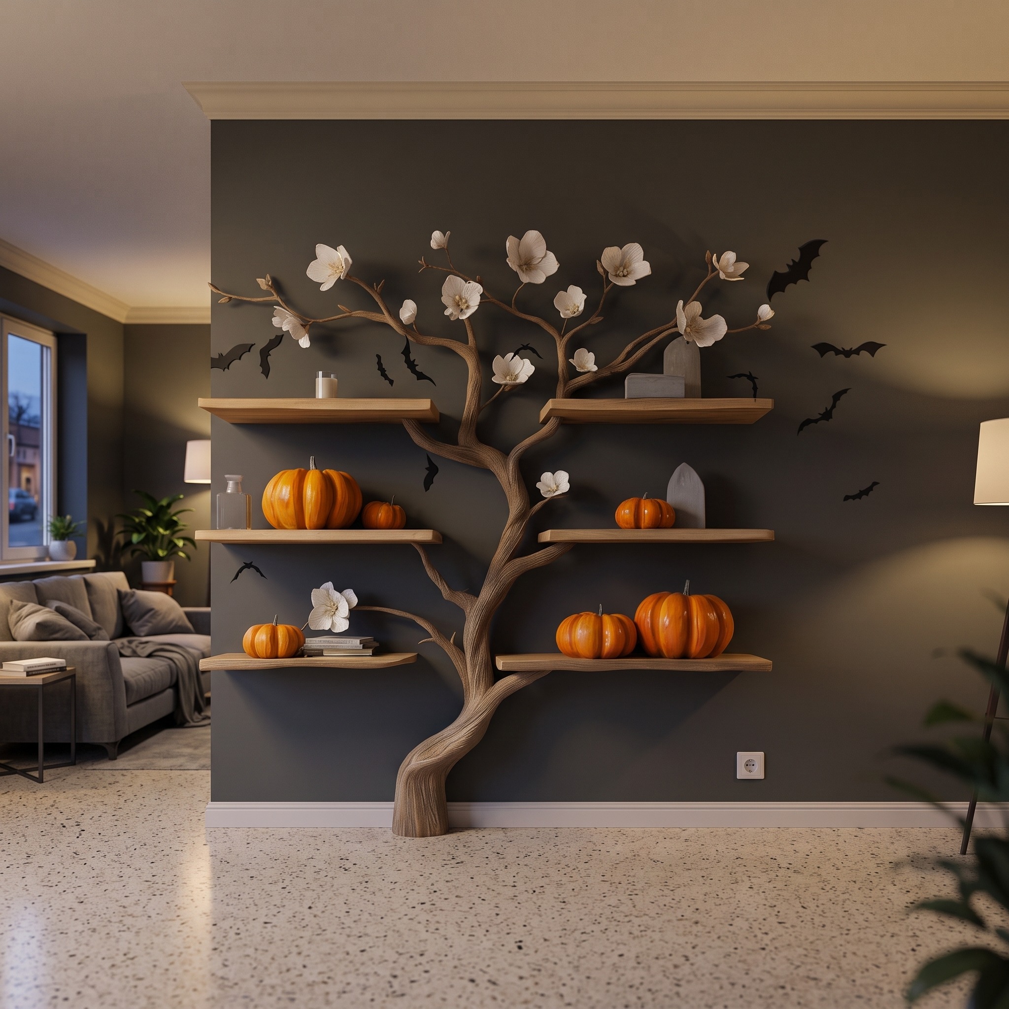 Natural Wooden Tree Branch Bookshelf, Wall-Mounted Branch Floating Shelf, Gothic Spooky Home Decor Unique Wood Gift