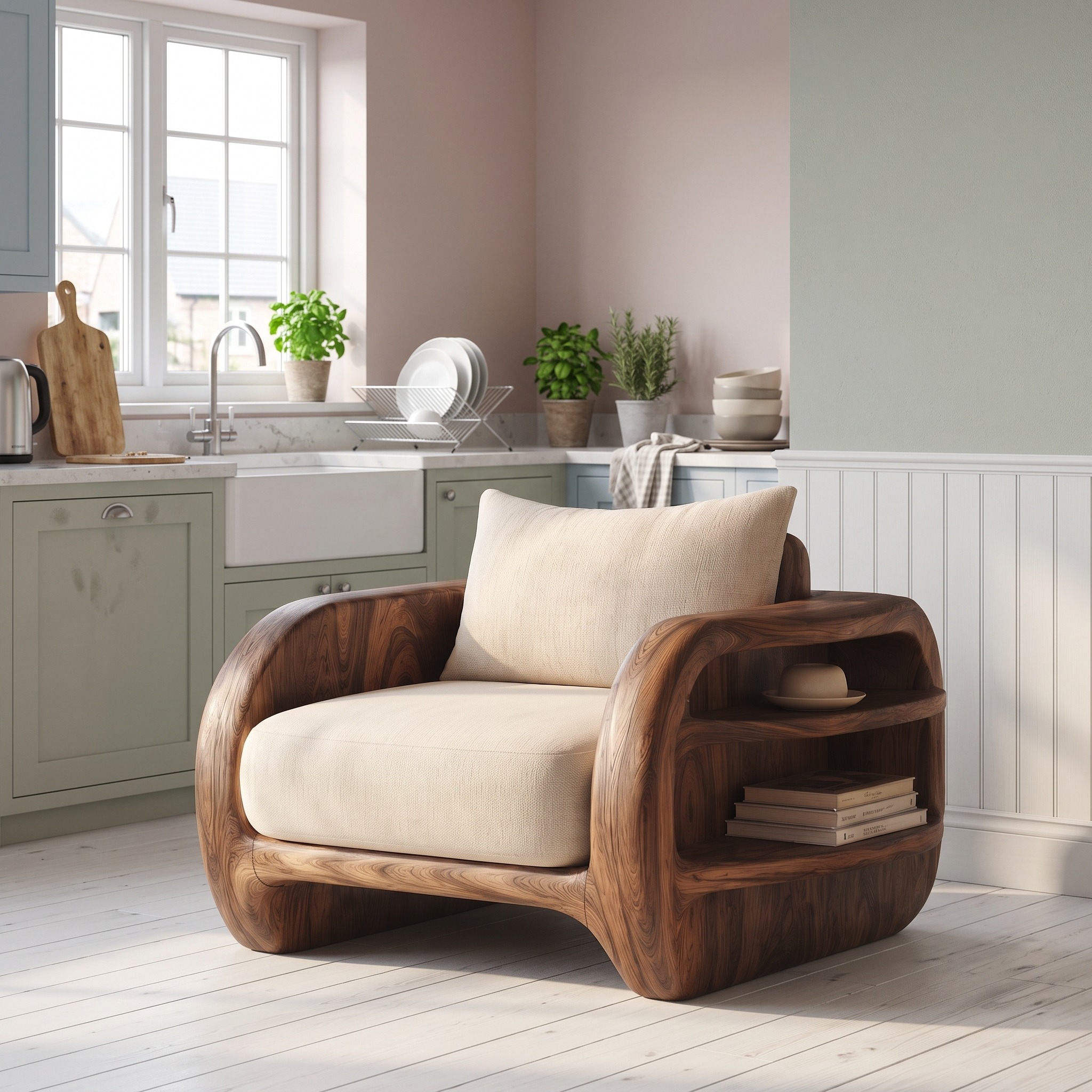Nature Inspired Accent Chair Organic Curved Design for Living Room