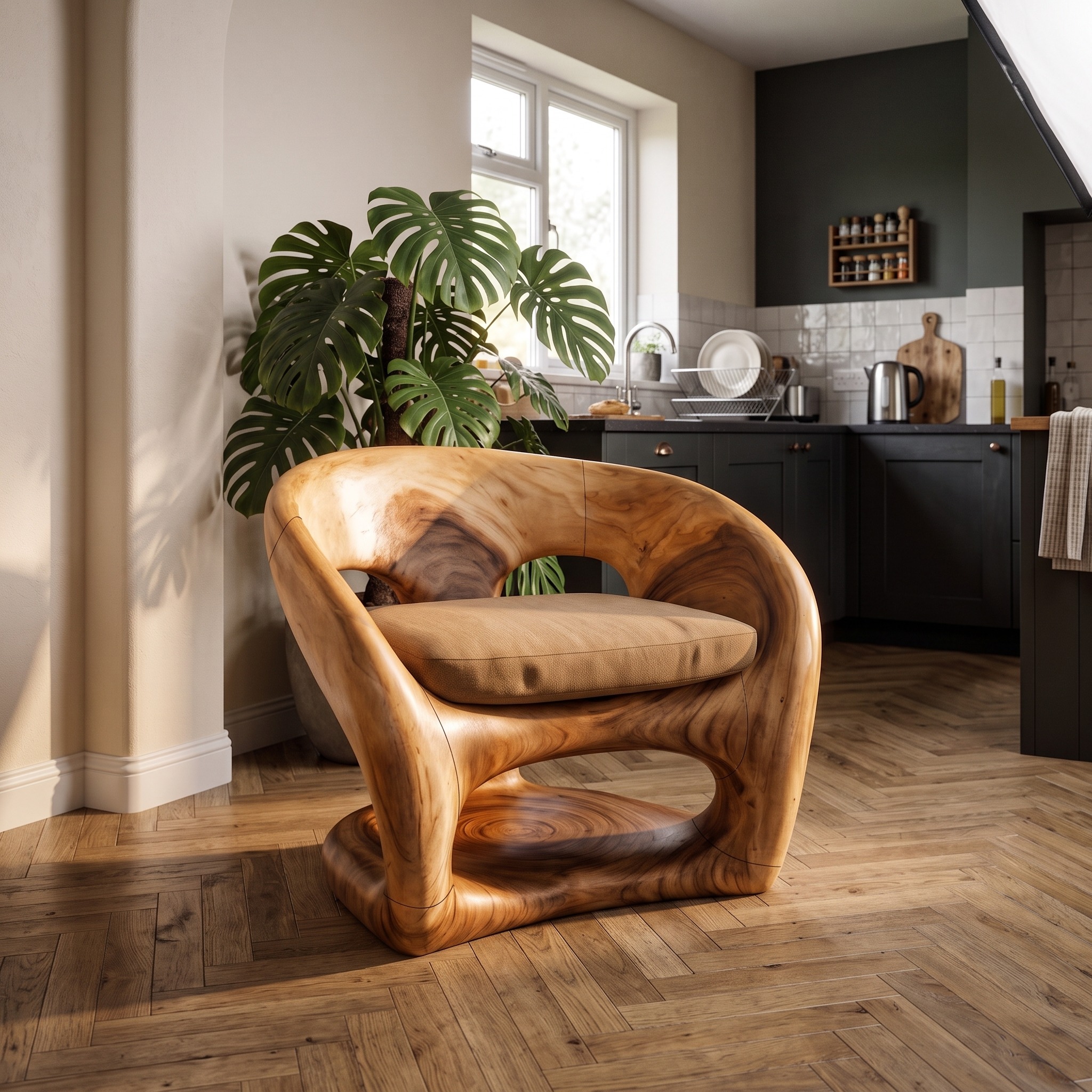 Nature Inspired Armchair Artistic Curved Wood Design for Living Room