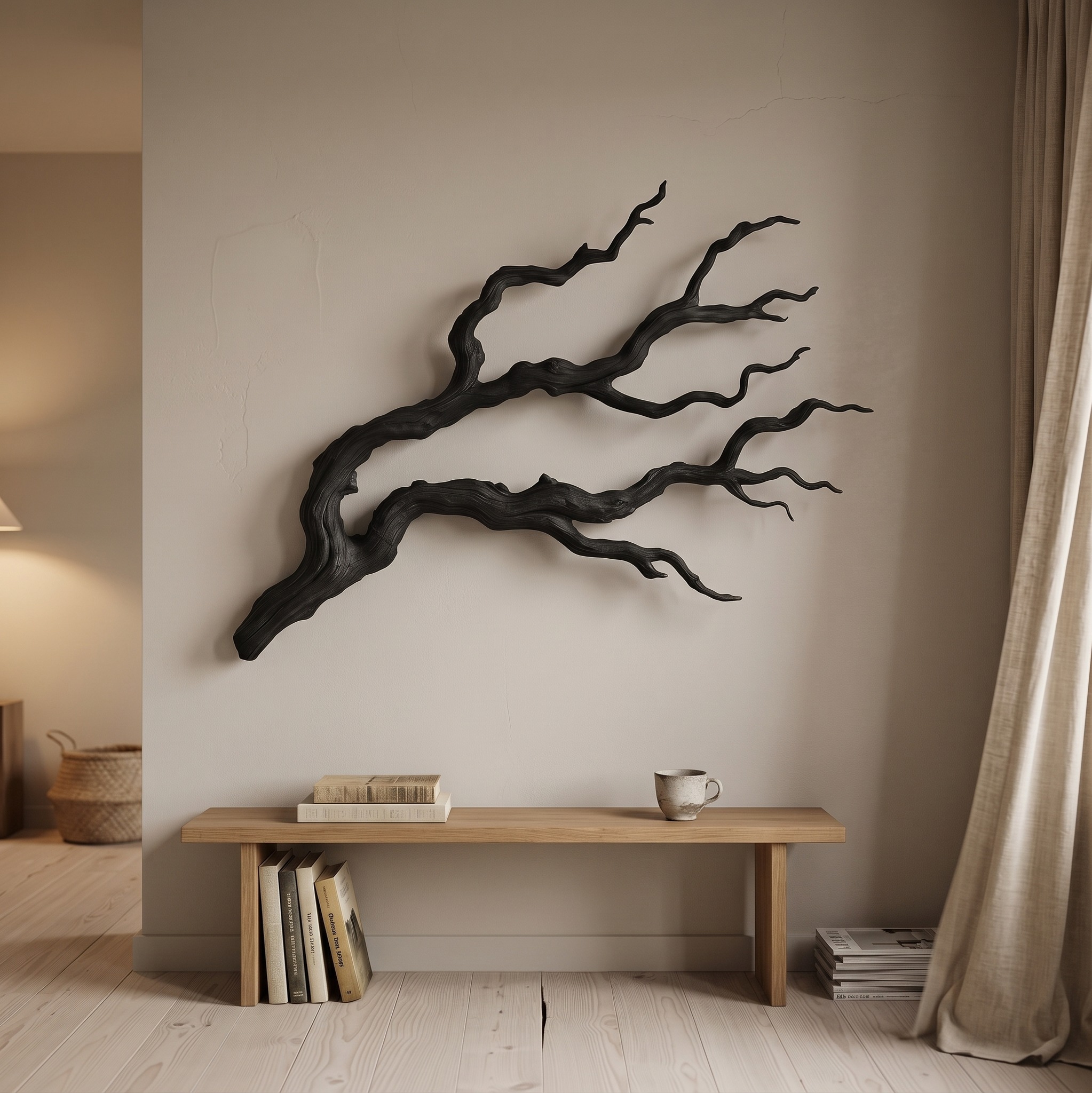 Nature Inspired Branch Wall Art, Handcrafted Organic Wood Tree Limb Sculptural Wall Decor for Living Room, Model