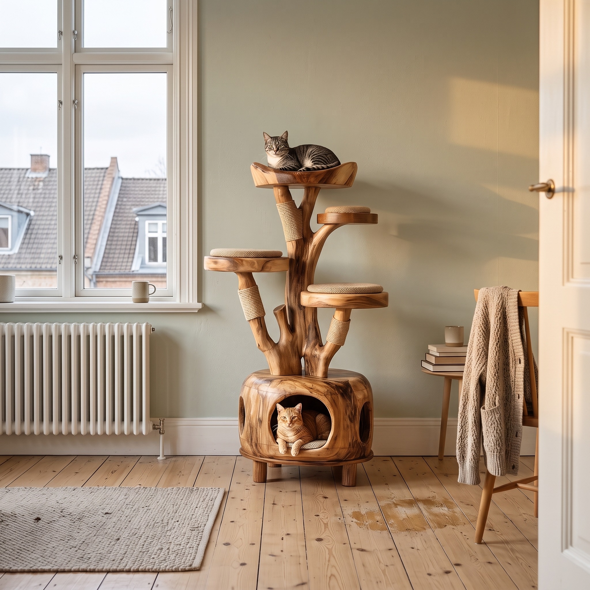 Nature Inspired Cat Tower with Cozy Hideaway Pet Bed for Home