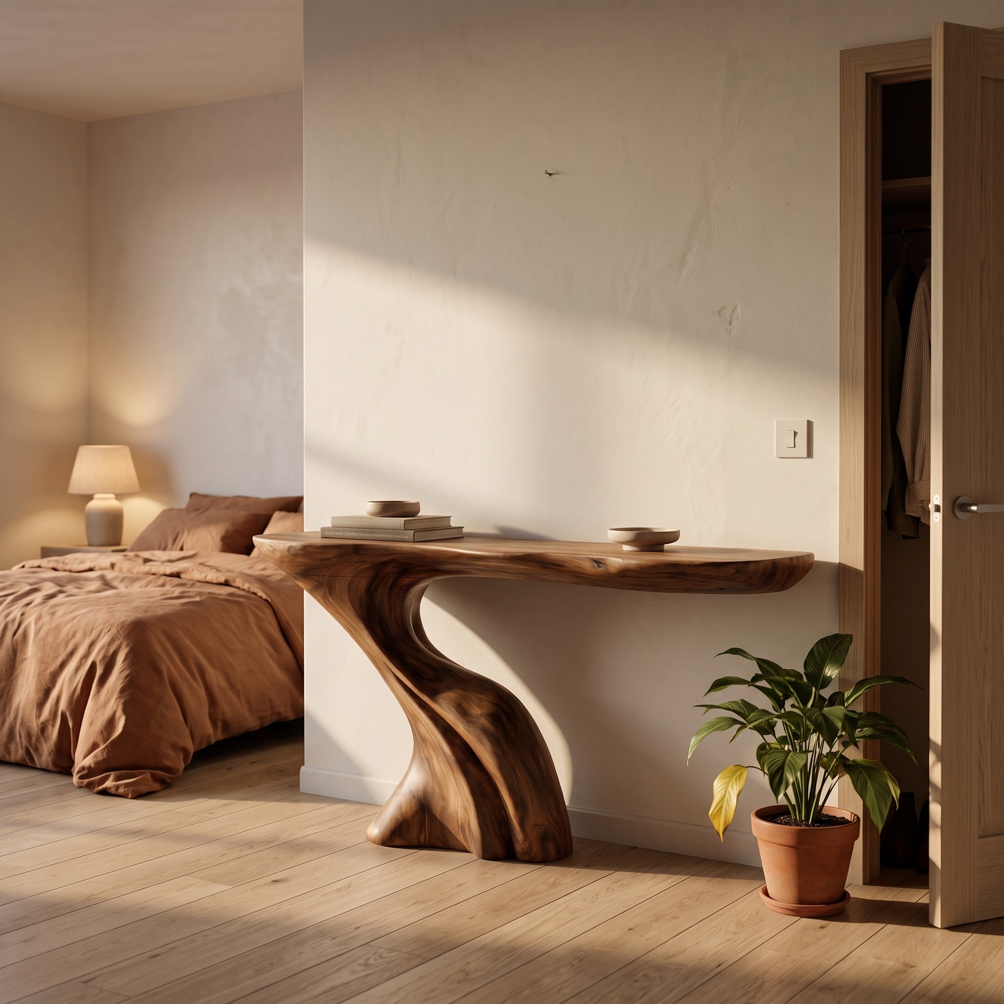Nature Inspired Console Table with Artistic Tree Structure for Living Room
