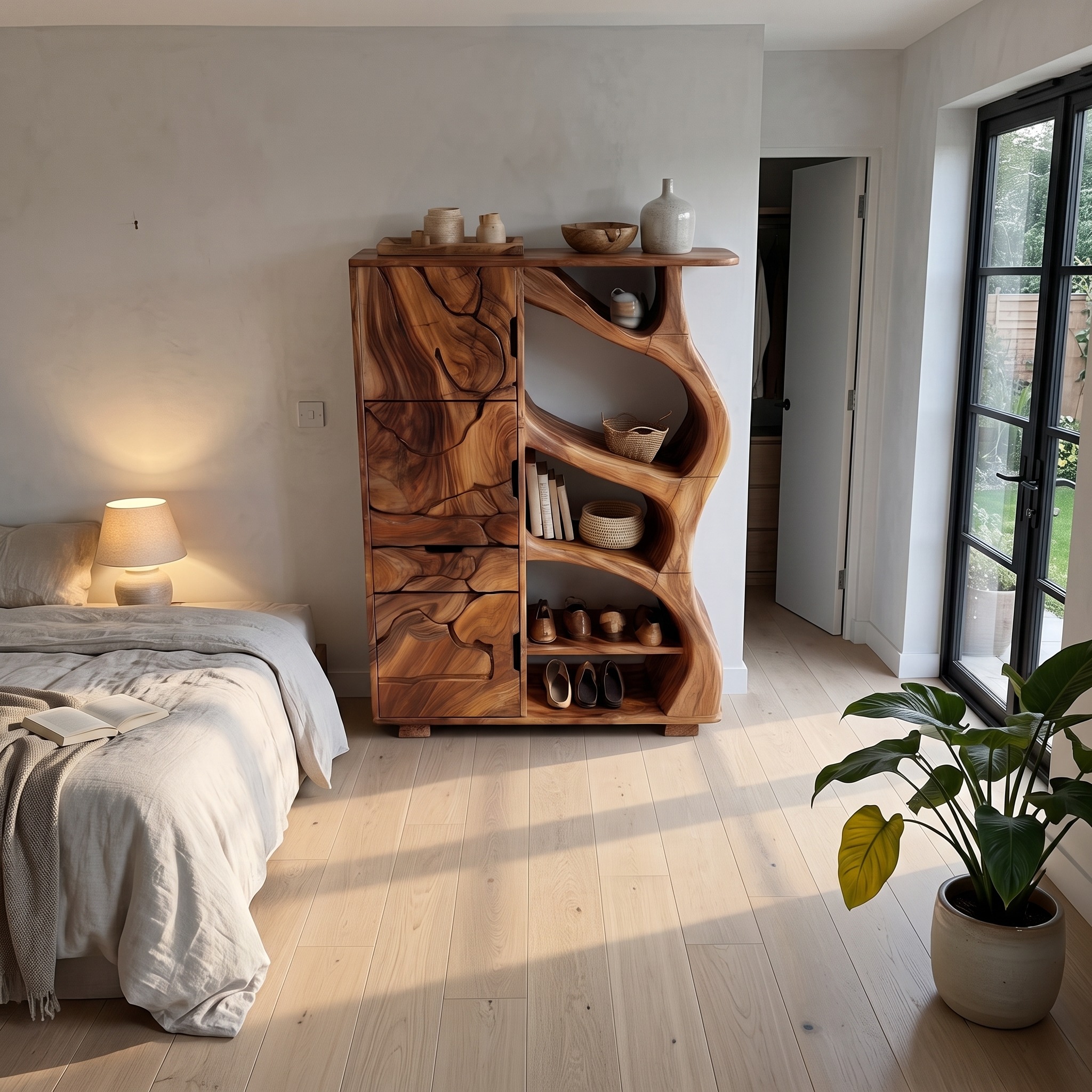 Nature Inspired Entryway Cabinet Organic Storage Design
